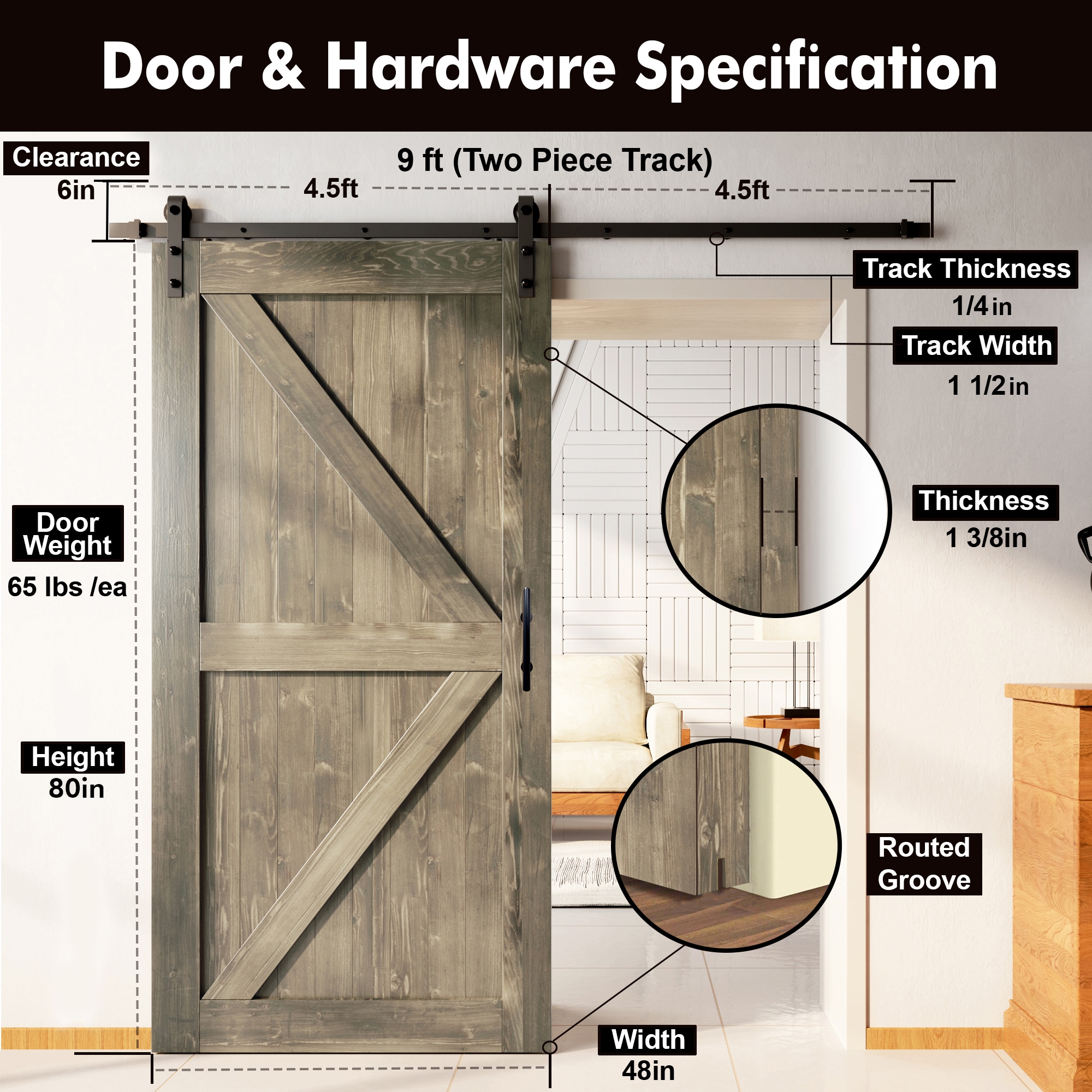 HOMACER YT1TGH108C-4880F-GR Barn-Doors - View #2