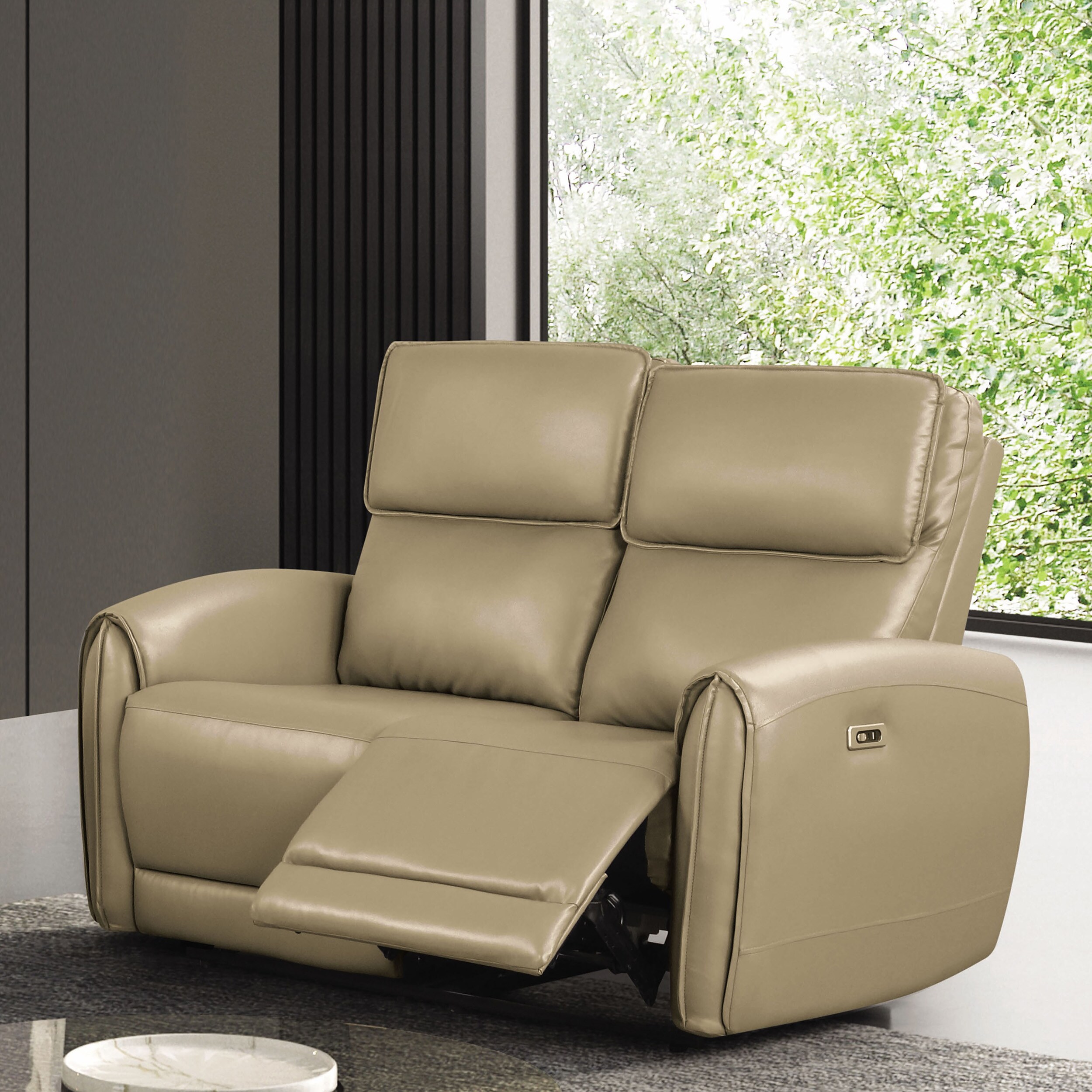Furniture of America IDF-6012BGLV-PM Oremus 57-in Modern Beige Faux leather 2 -seater Reclining Loveseat