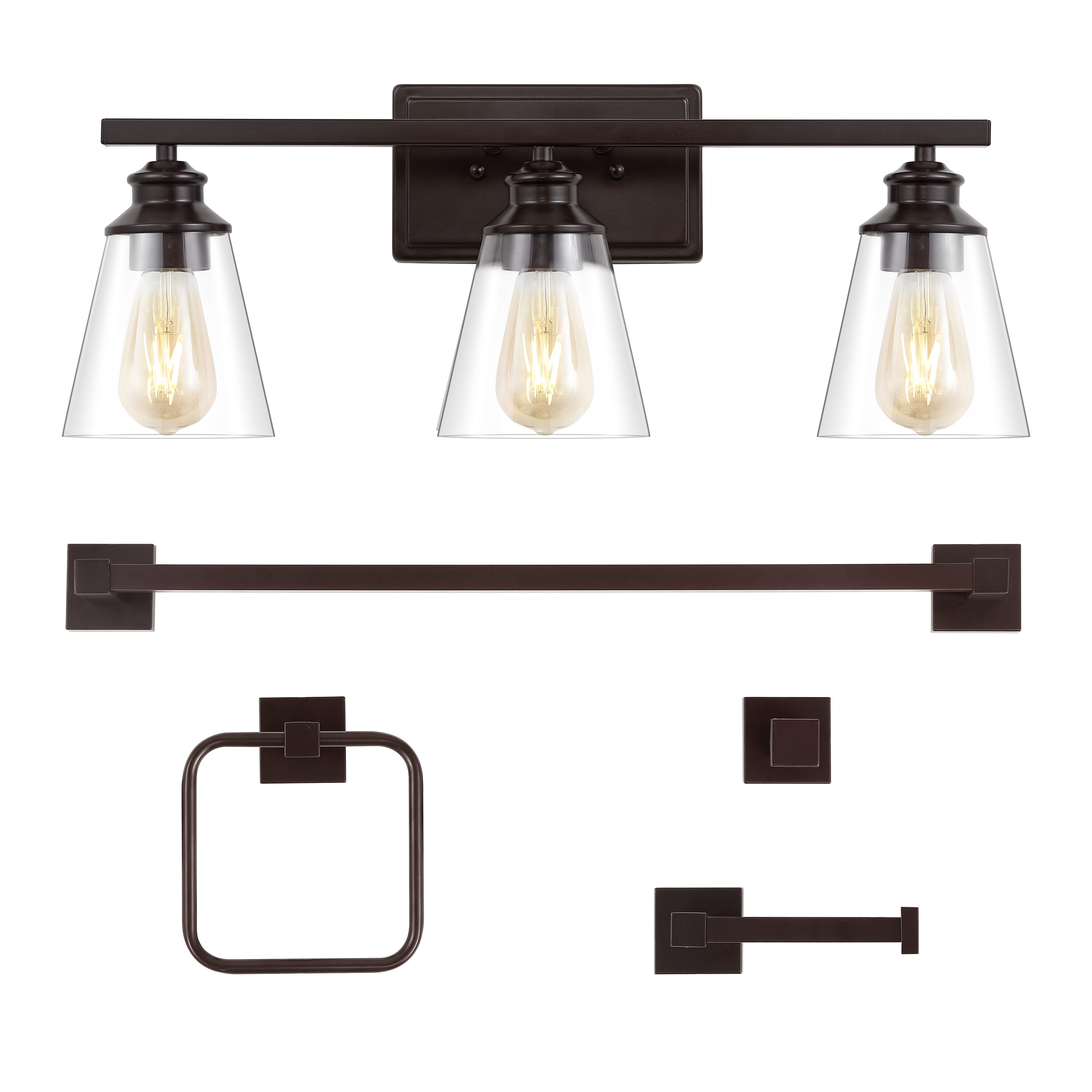 JONATHAN  Y JYL1500A Arlo Vintage Classic 5-Piece Vanity Light Set 22.88-in 3 -Light Oil-rubbed Black Vintage Vanity light