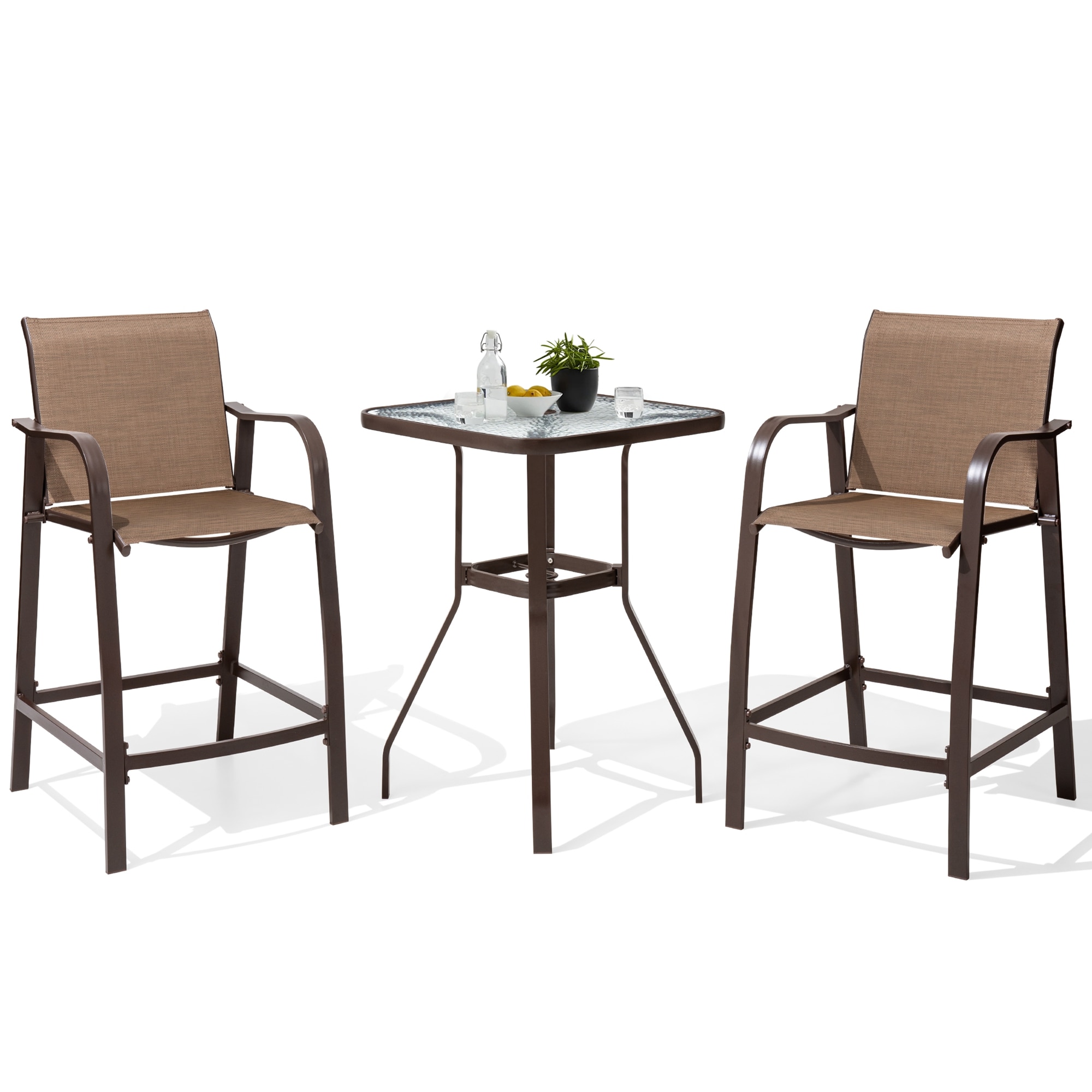 Crestlive Products CL-ST010BRN-3 3 PCS Patiobar Table and Stools Set 3 -Piece Patio Conversation Set with Brown