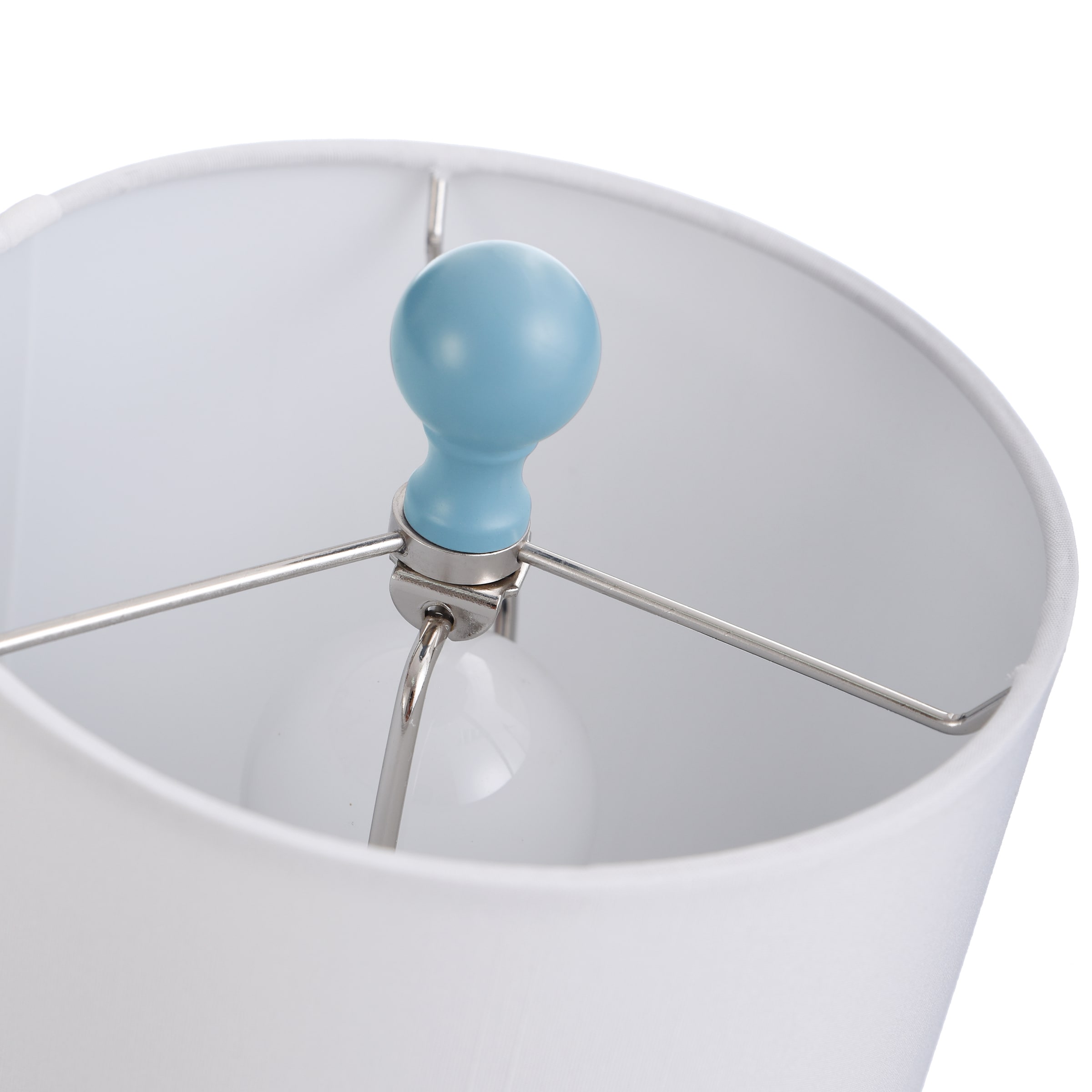 Blue Ceramic Table Lamp with White Hardback Shade