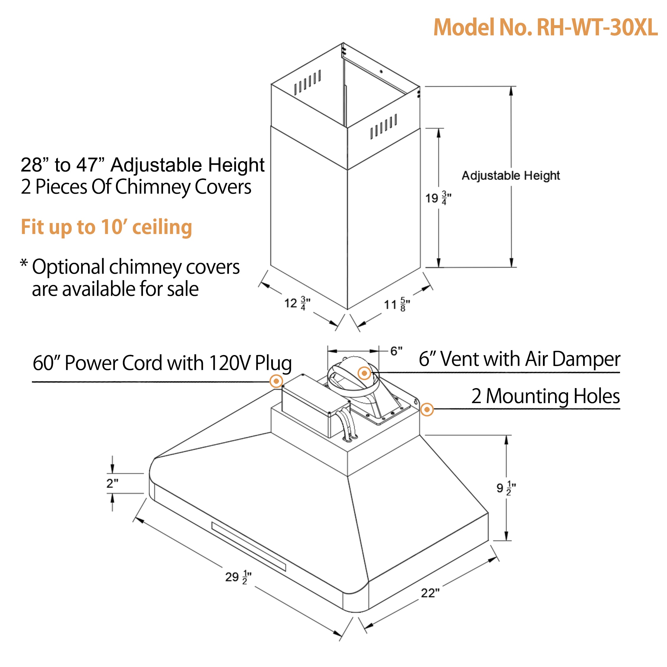 Awoco RH-WT-30XL Wall-Mounted-Range-Hoods - View #8