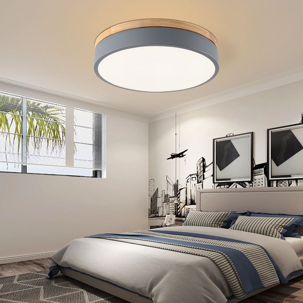 Oukaning JZUCE97TNSHCX 11.81-in Wall Control 1 -Light 11.8-in Brushed Gray Integrated LED Flush Mount Light