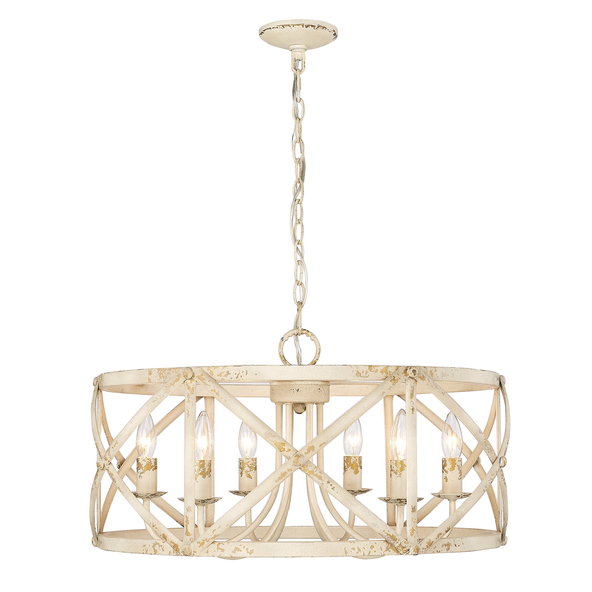 Antique Ivory Drum 6-Light Steel Chandelier