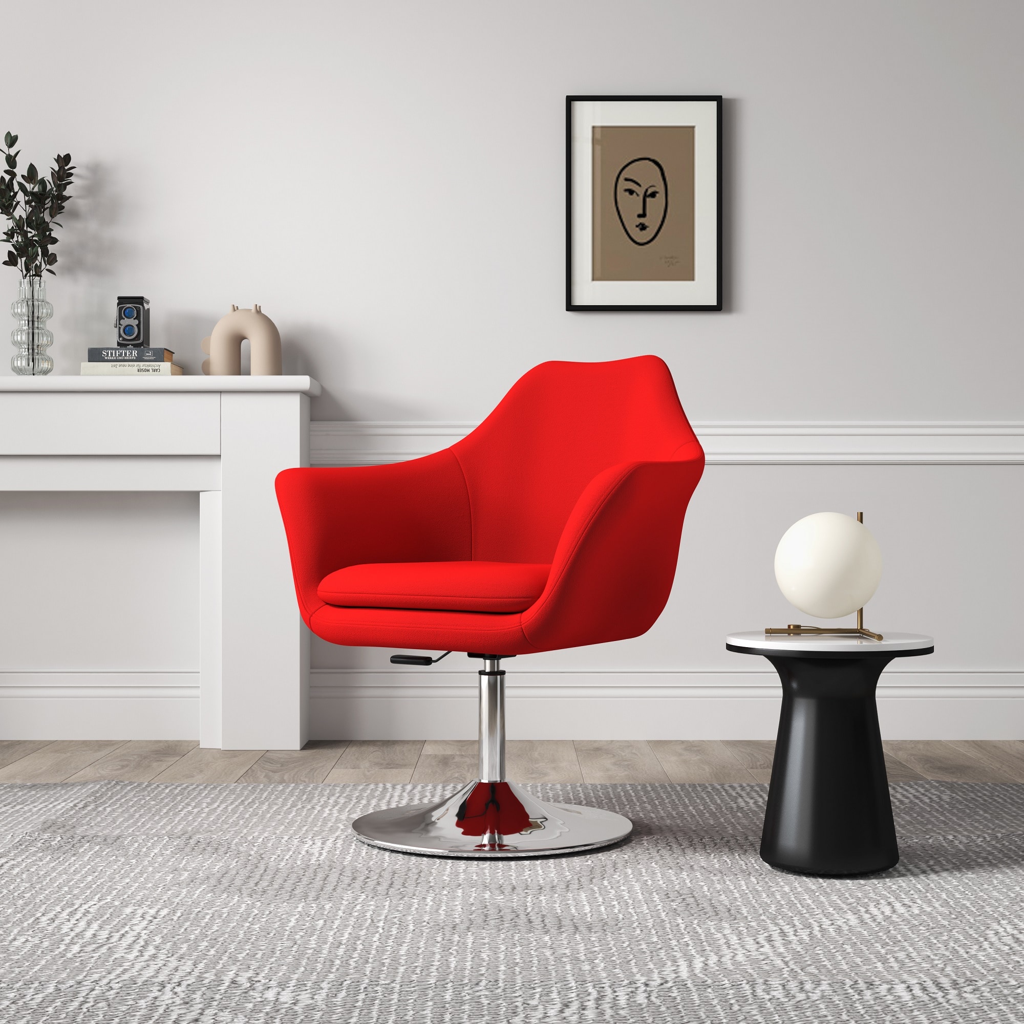 Manhattan Comfort 2-AC039-RD 2 Modern Red and Polished Chrome Wool Accent Chair