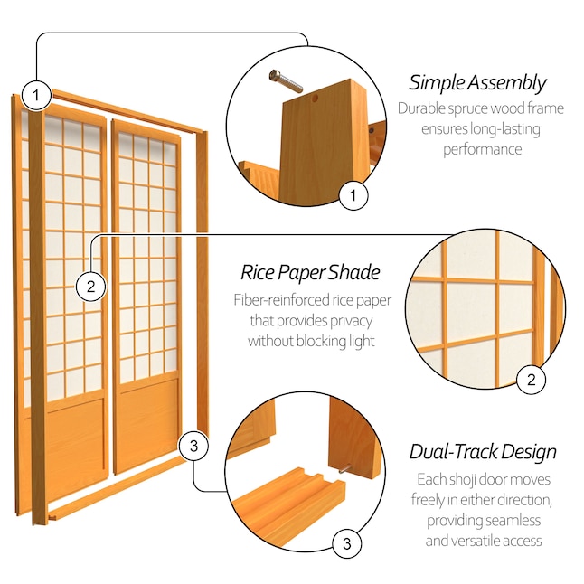 Oriental Furniture 72-in x 82-in Natural 2-Panel Square Prefinished Pine Wood Sliding Door (Hardware Included) Oriental Furniture 72-in x 82-in Natural 2-Panel Square Prefinished Pine Wood Sliding Door (Hardware Included)