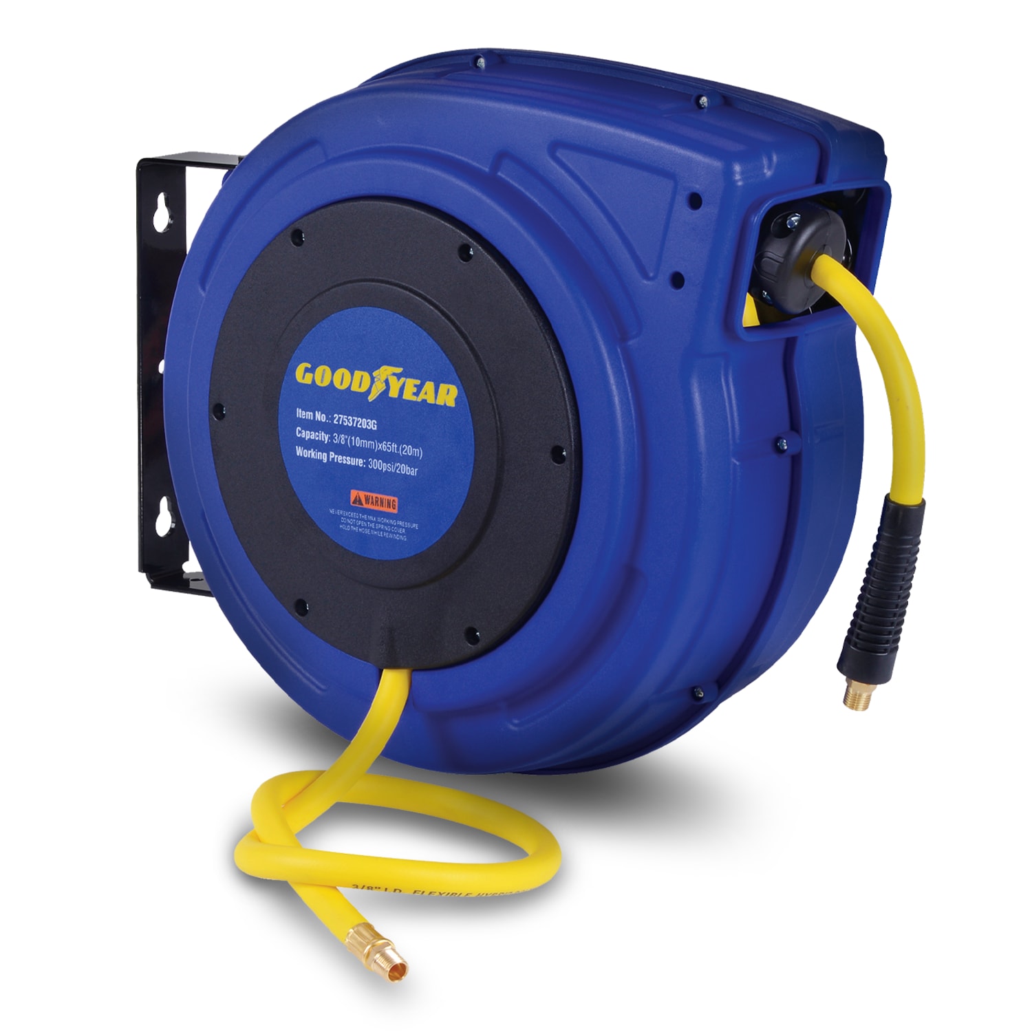 Goodyear Goodyear Mountable Retractable Air Hose Reel- 3/8in X 65ft, 3ft  Lead-in Hose, 1/4in Npt Connections in the Air Compressor Hoses department  at
