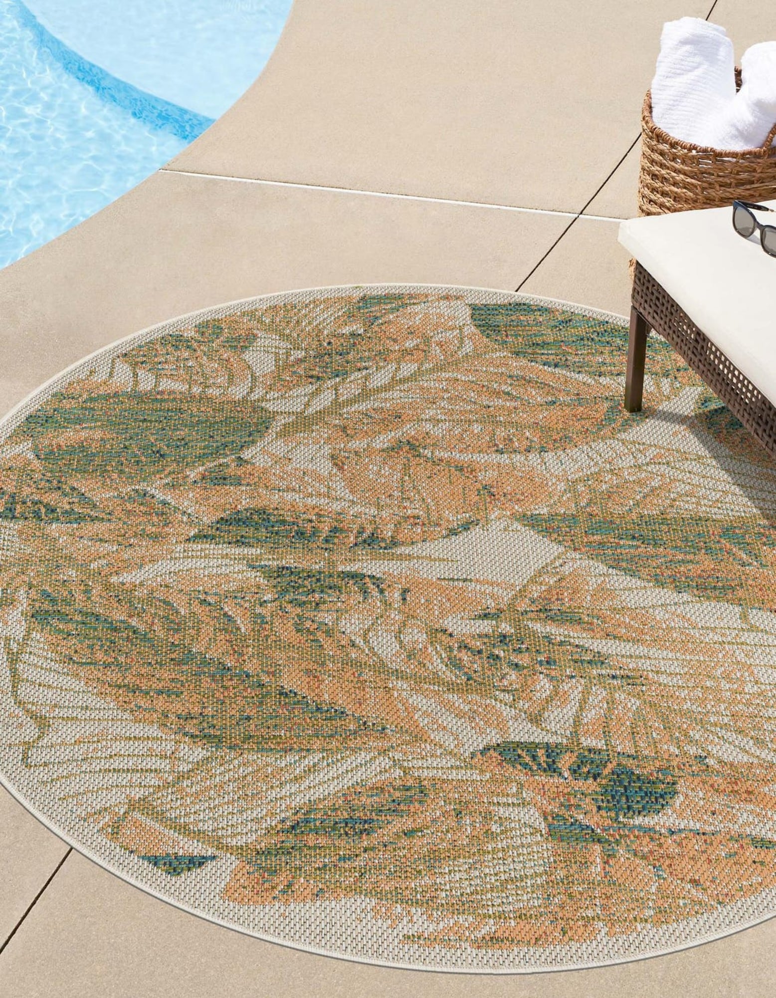 Unique Loom 3177101 Balandra Baja Outdoor 3 x 3 (ft) Loomed Polypropylene Ivory Round Indoor/Outdoor Floral/Botanical Coastal Area rug