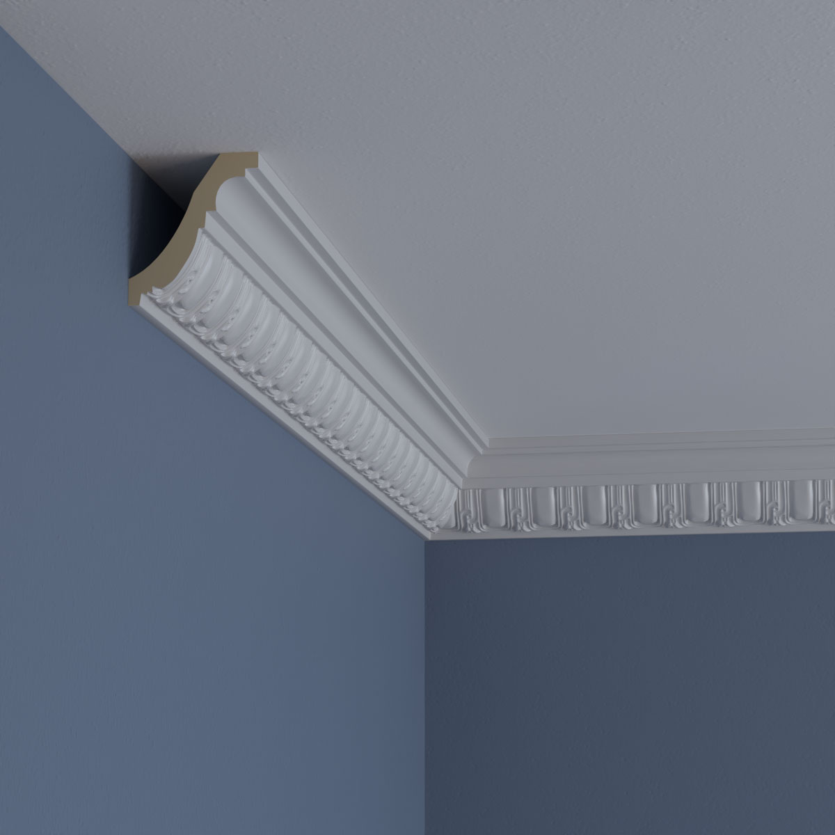 2 3/4"H x 2 3/8"P x 3 5/8"F x 94 1/2"L Sequential Crown Moulding