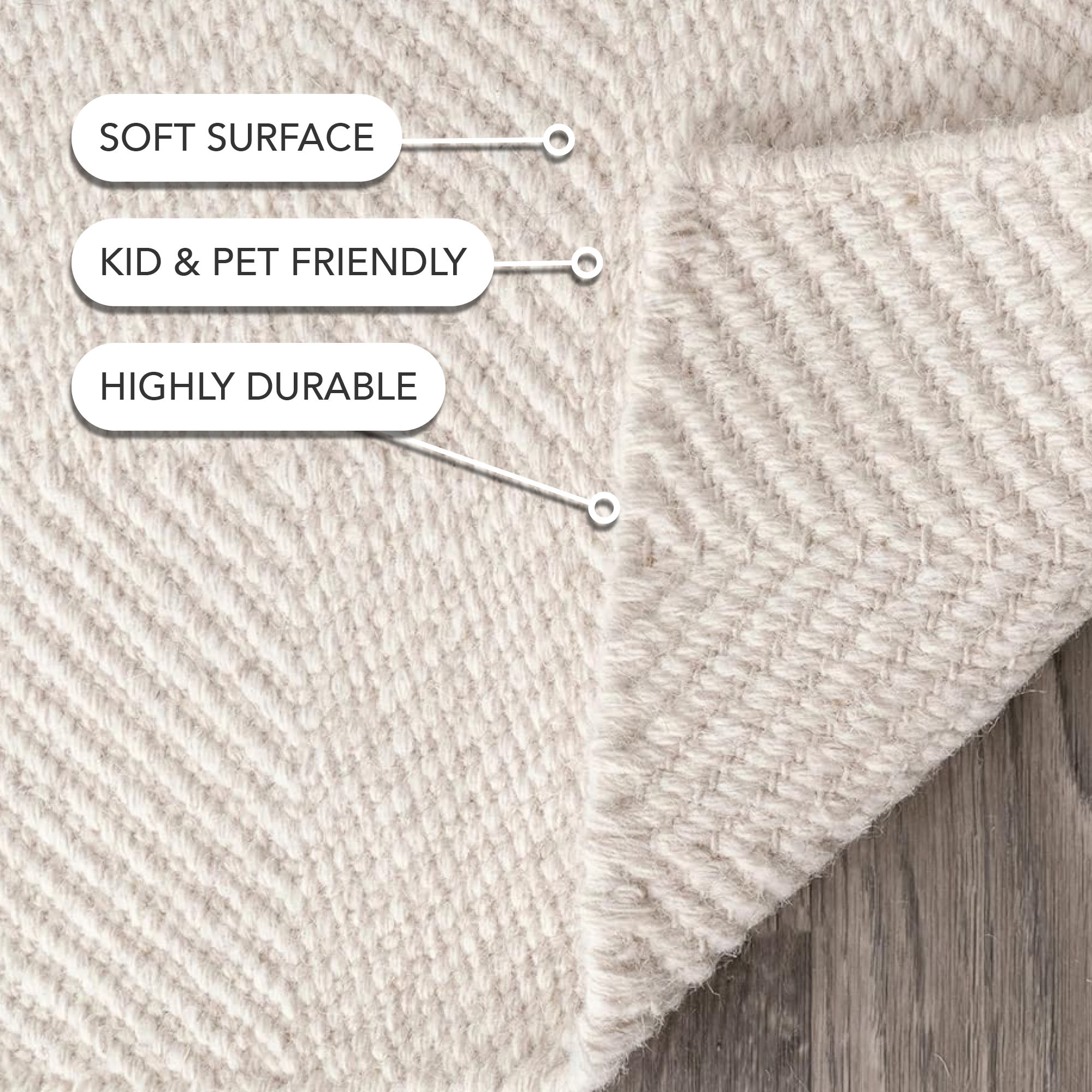 Cream Geometric Tufted Wool Area Rug, 5' x 8'