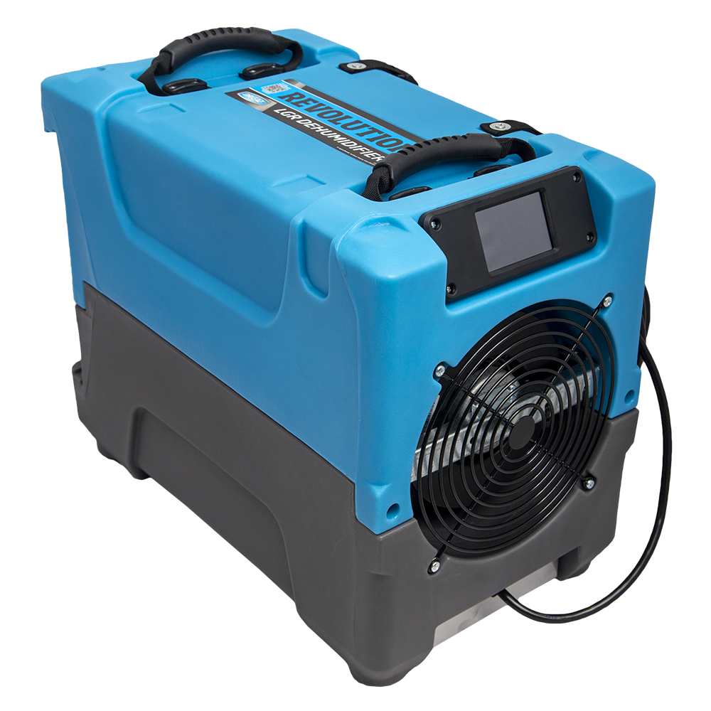 Compact Blue and Gray Industrial Dehumidifier with Pump