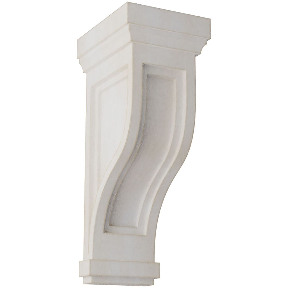 Ekena Millwork CORWD06X06X14TRWH 6.5-in x 6.5-in x 14-in Vintage Decor Finished Rubberwood White Wood Paintable/Stainable Corbel