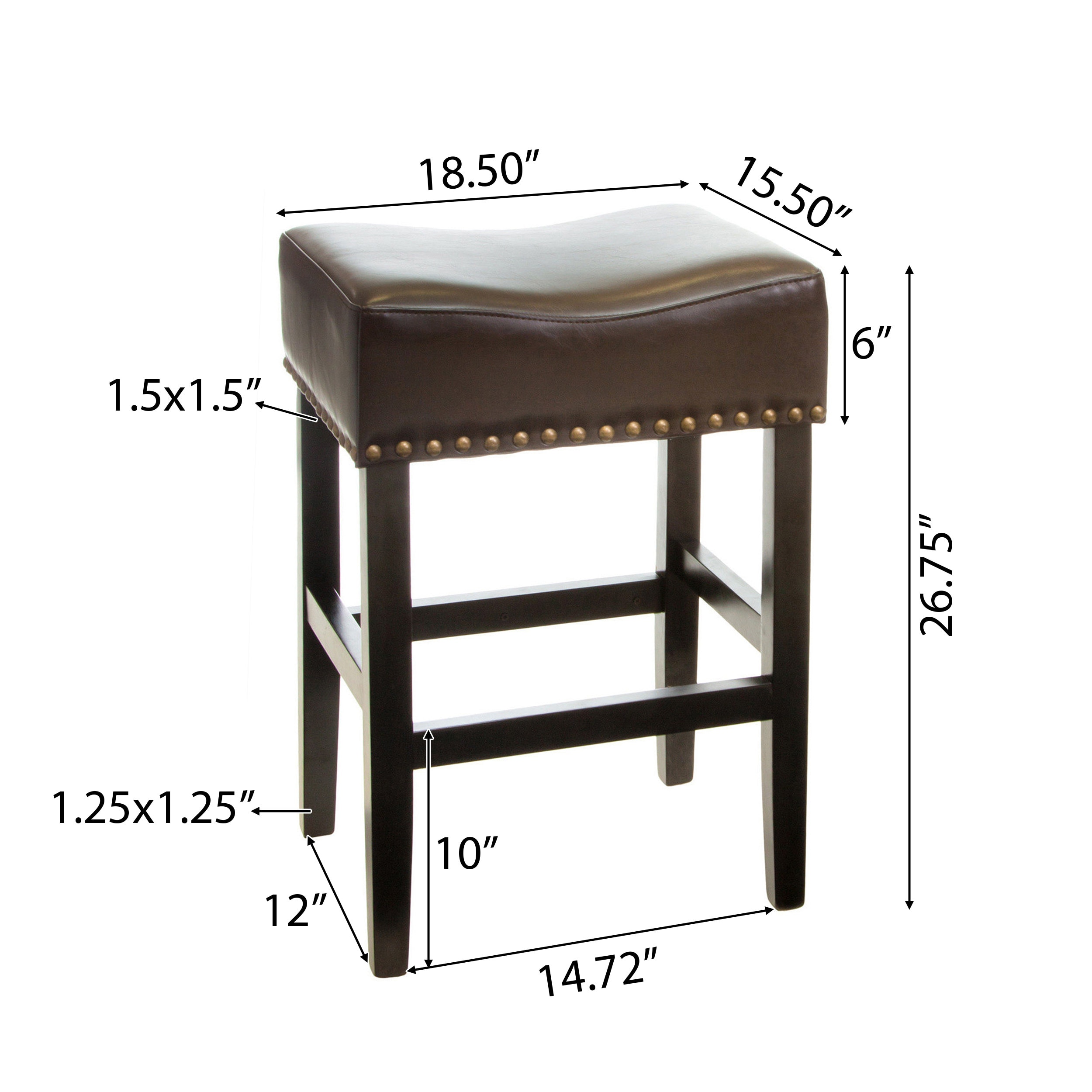 Brown Leather Saddle Style Backless Counter Stools, 2-Piece Set