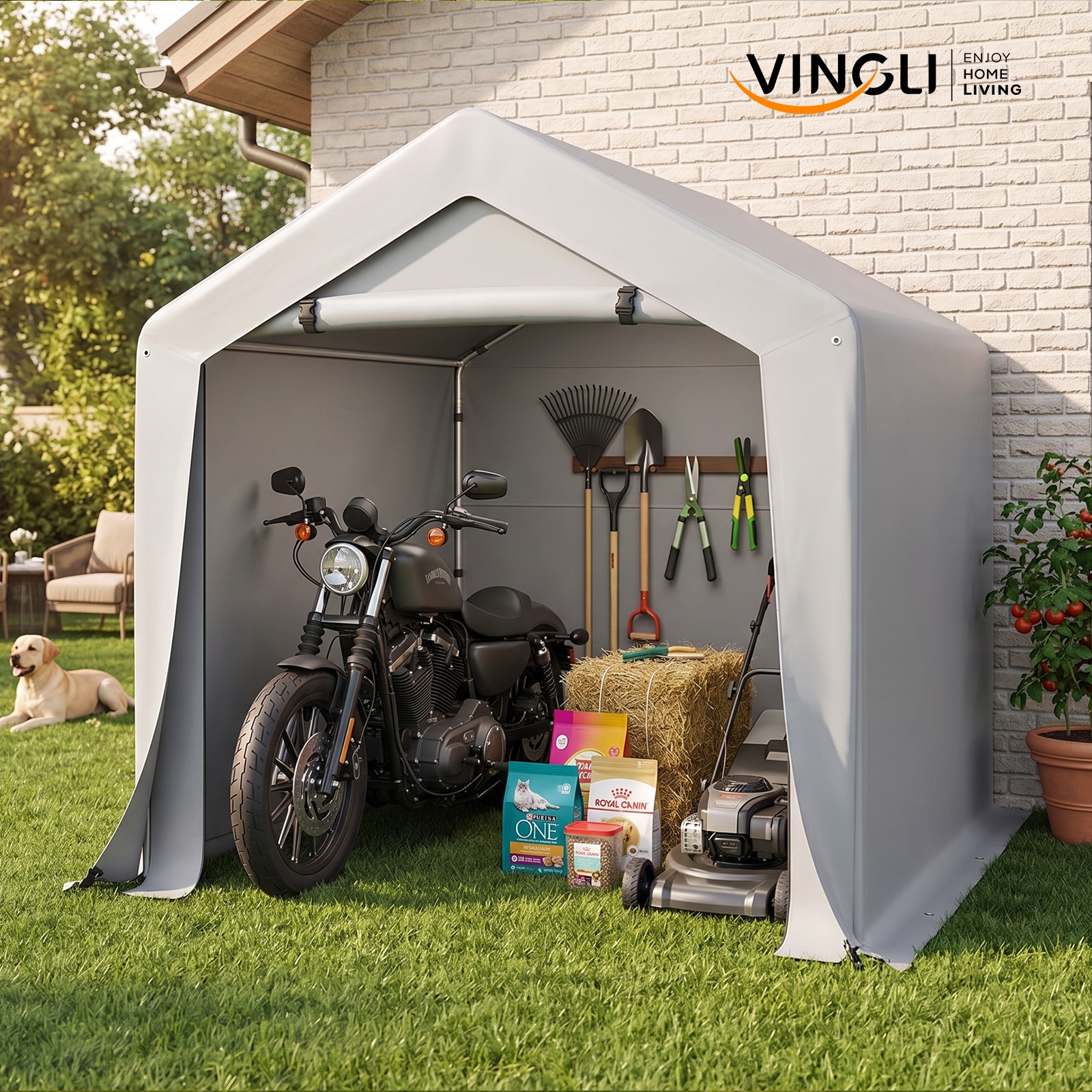 VINGLI - 6x6 FT Outdoor Storage Shelter Shed with Roll-up Zipper Door Waterproof and UV Resistent...