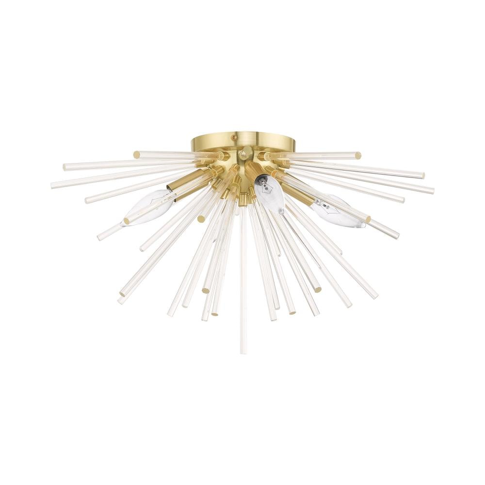 Elysian Satin Brass 4-Light Flush Mount with Crystal Rods