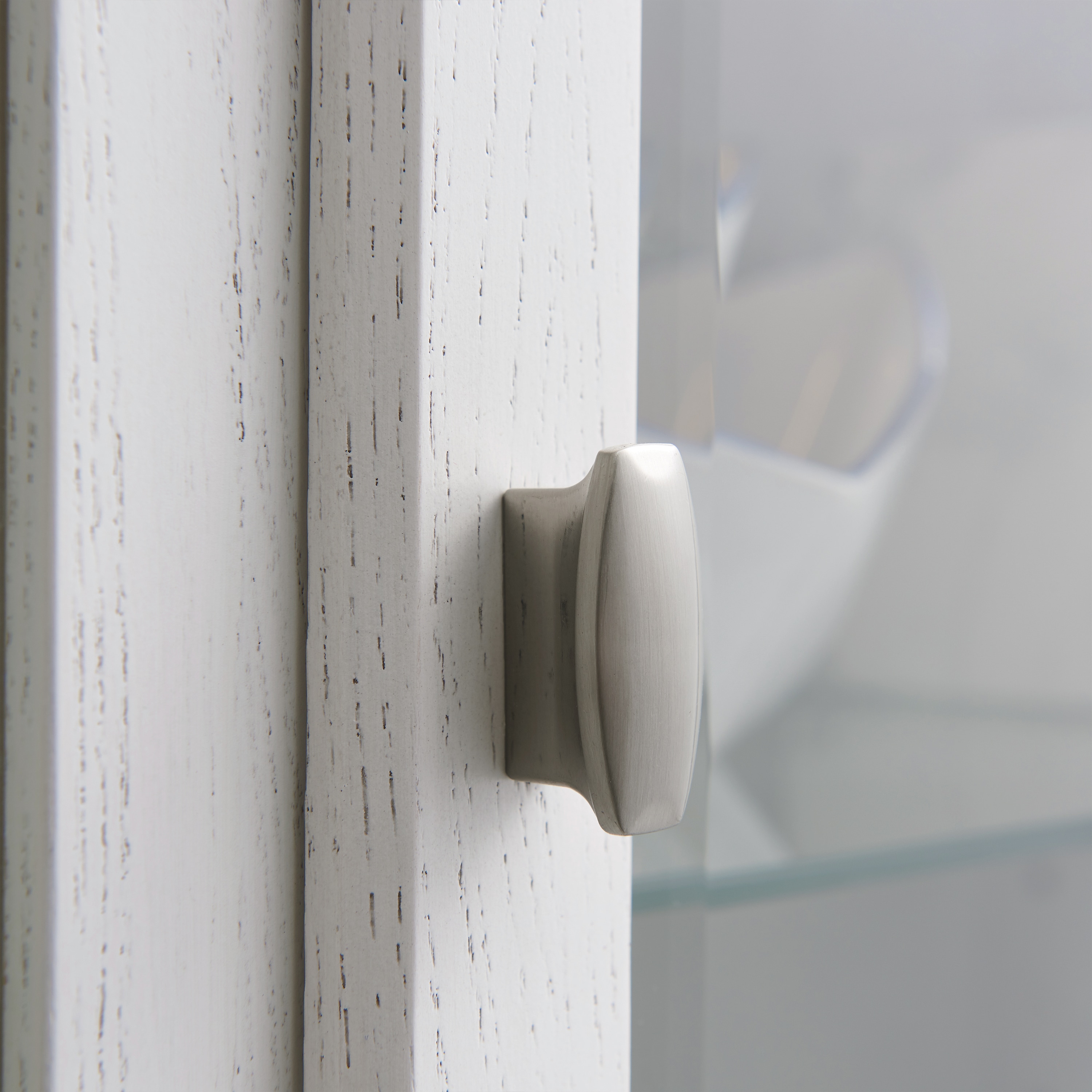 Weathered White Lighted Wood Curio Cabinet with Glass Shelves