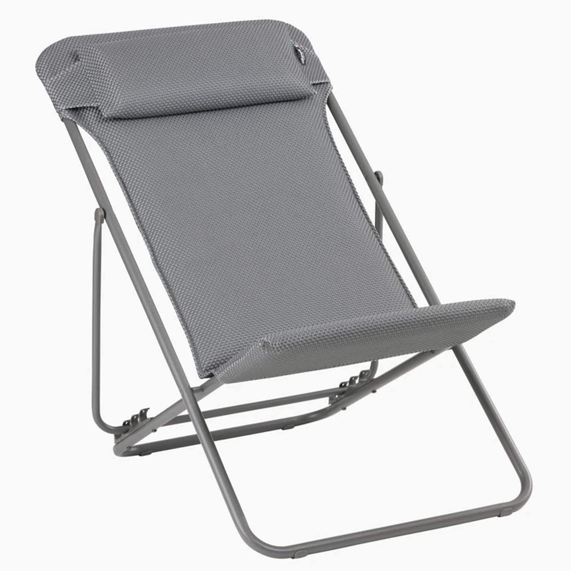 Lafuma 314758 Maxi Transat Plus Adjustable Foam Padded Ultra Compact Reclining Foldable Sling Chair with Headrest for Indoors and Outdoors Silver