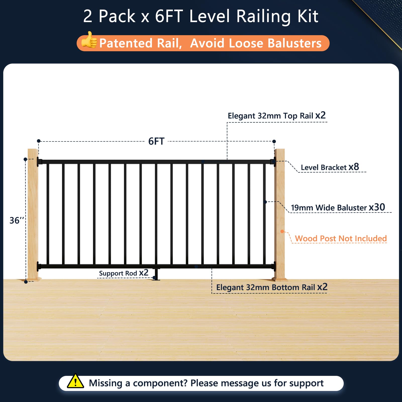Afoxsos 2 Pack 6 ft x 36 in Aluminum Deck Railing Kits Matte Black ...