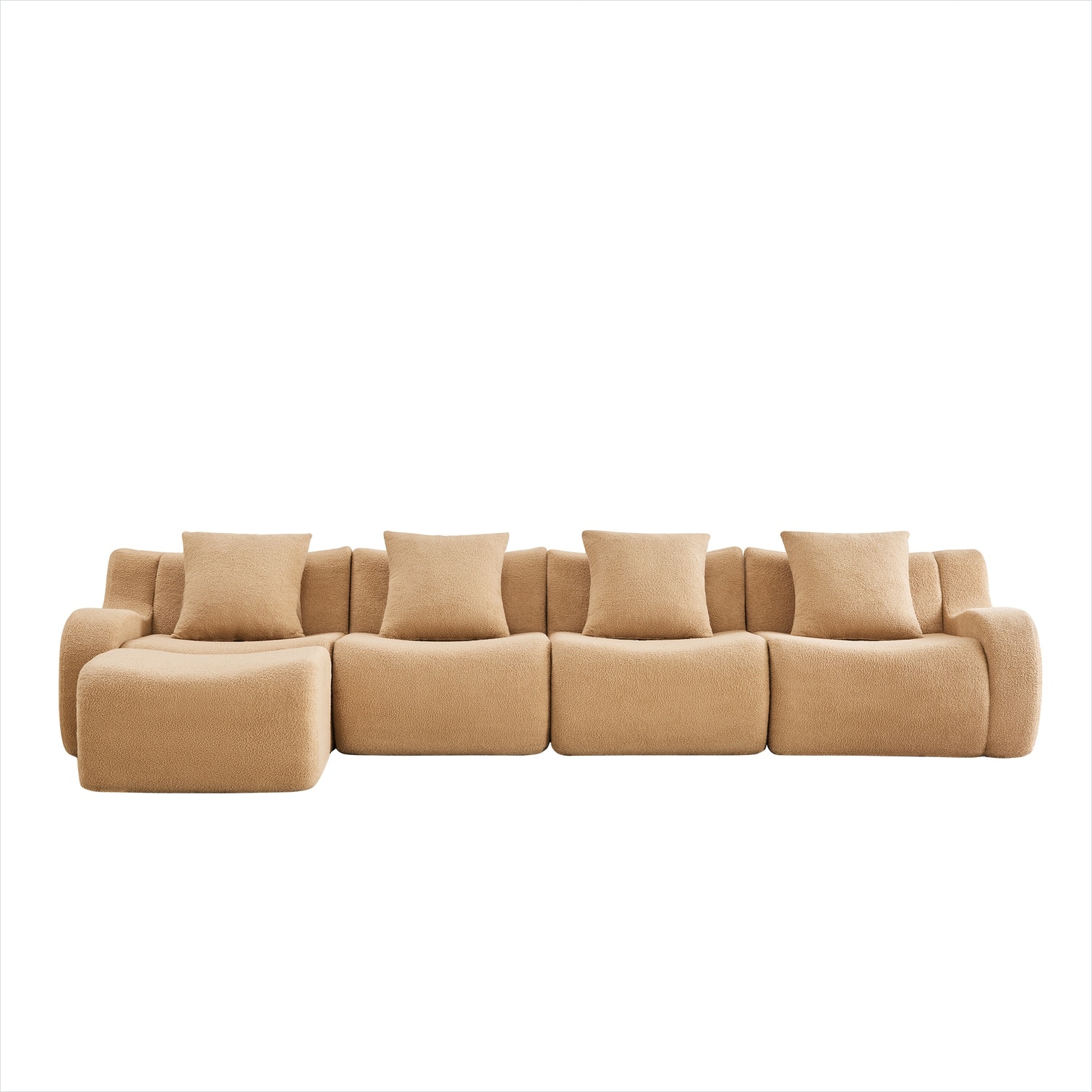 SunJet L-Shape Teddy Fabric Sofa with Curved Armrests 4-Seat