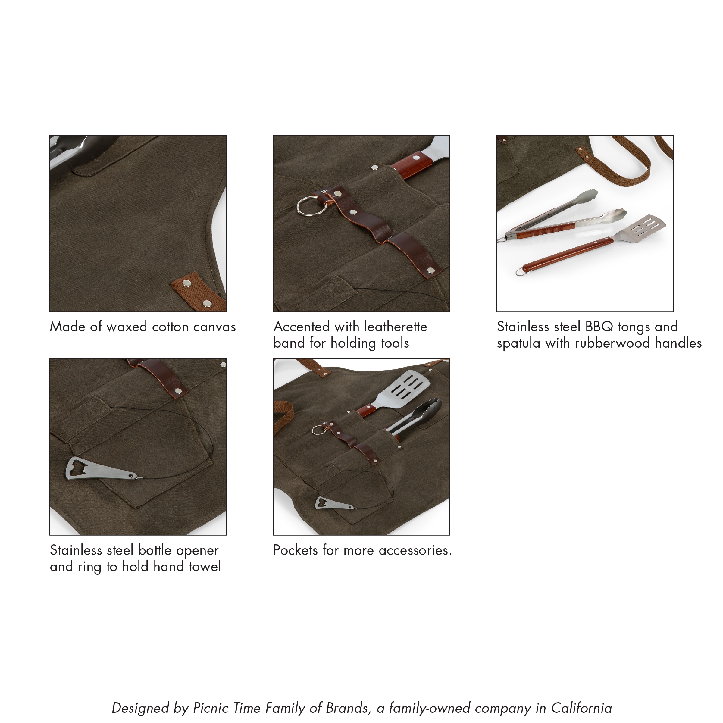 Picnic Time Wood and Stainless Steel BBQ Accessory Kit with Apron, Spatula, and Tongs 636-89-140-094-0 simolary.com 11 Picnic Time Wood and Stainless Steel BBQ Accessory Kit with Apron, Spatula, and Tongs 636-89-140-094-0 Simolary simolary.com 11