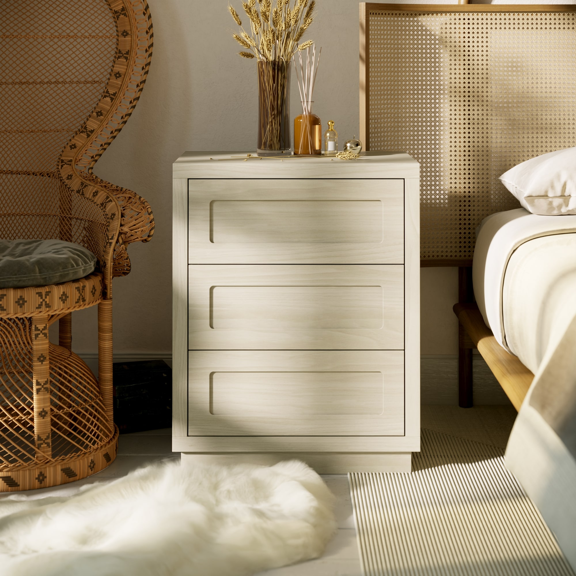 FUFU&GAGA KF260157-01 3-Drawer Nightstand Brown Nightstand