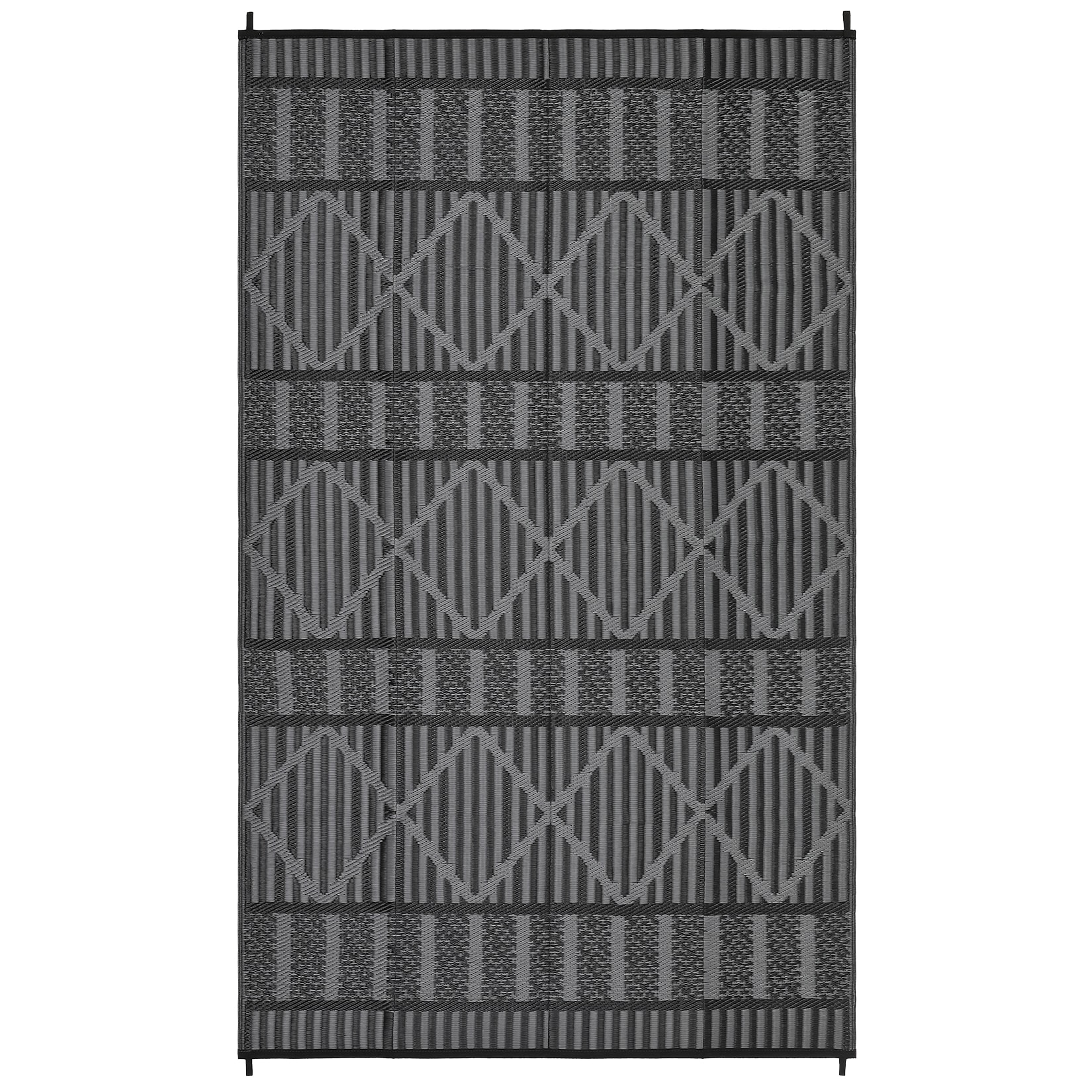 9 x 18 ft Black Grey Polyester Rectangular Outdoor Geometric Reversible Portable UV Resistant Portable Easy Cleaning Modern Area Rug