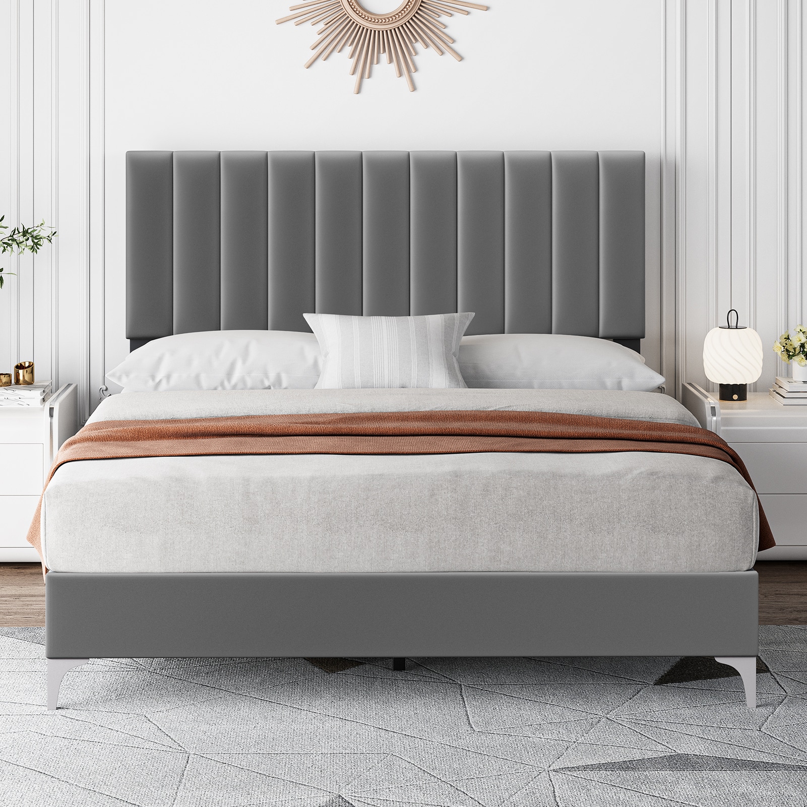 Garvee PHO-0WP3SKQU Gray Queen Wood Upholstered Bed