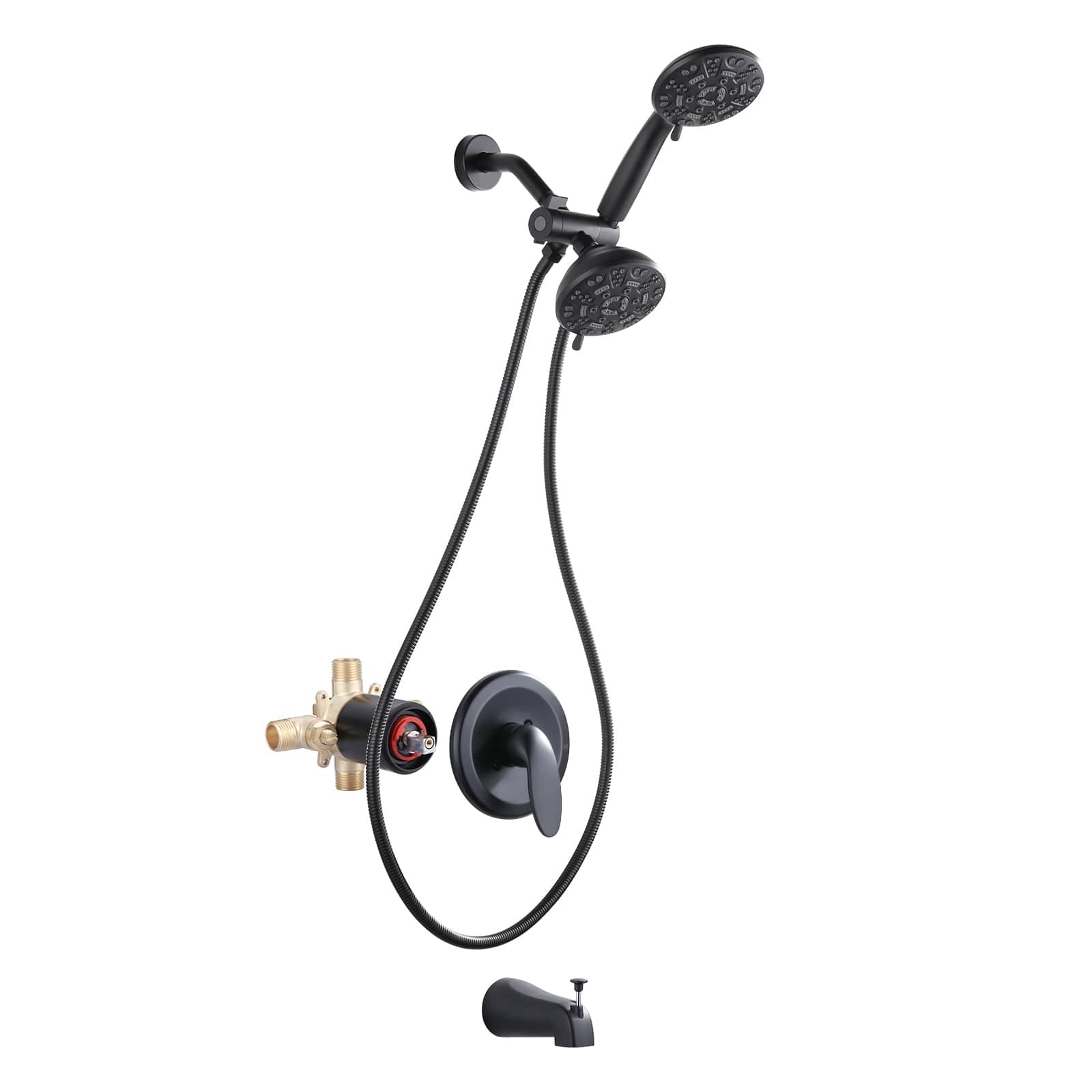 ALEASHA Single Handle 7-Spray Tub and Shower Faucet 1.8 GPM Double Shower Heads in Matte Black Valve Included