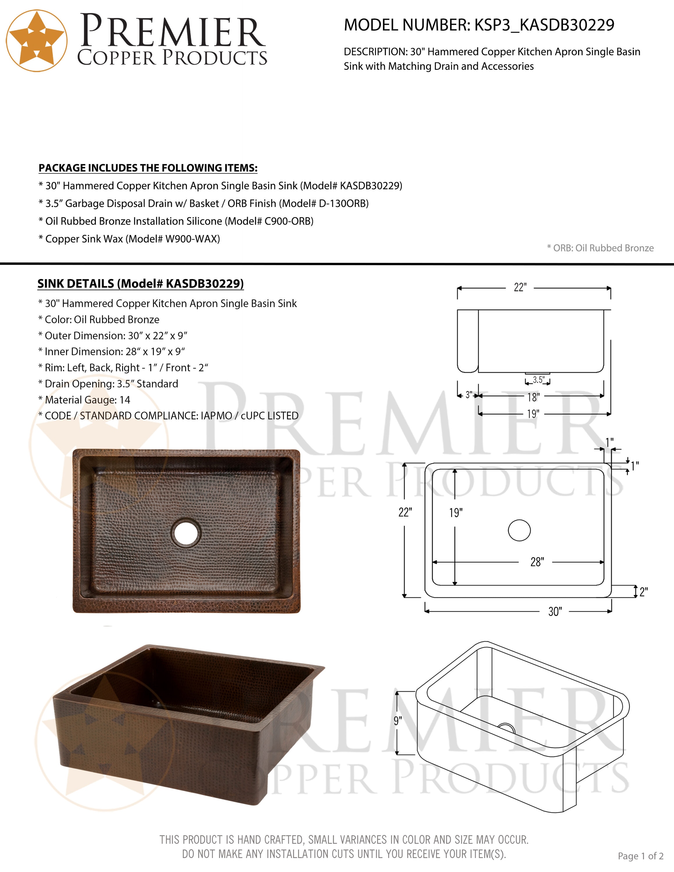 PREMIER COPPER PRODUCTS KSP3-KASDB30229 Kitchen-Sinks - View #12