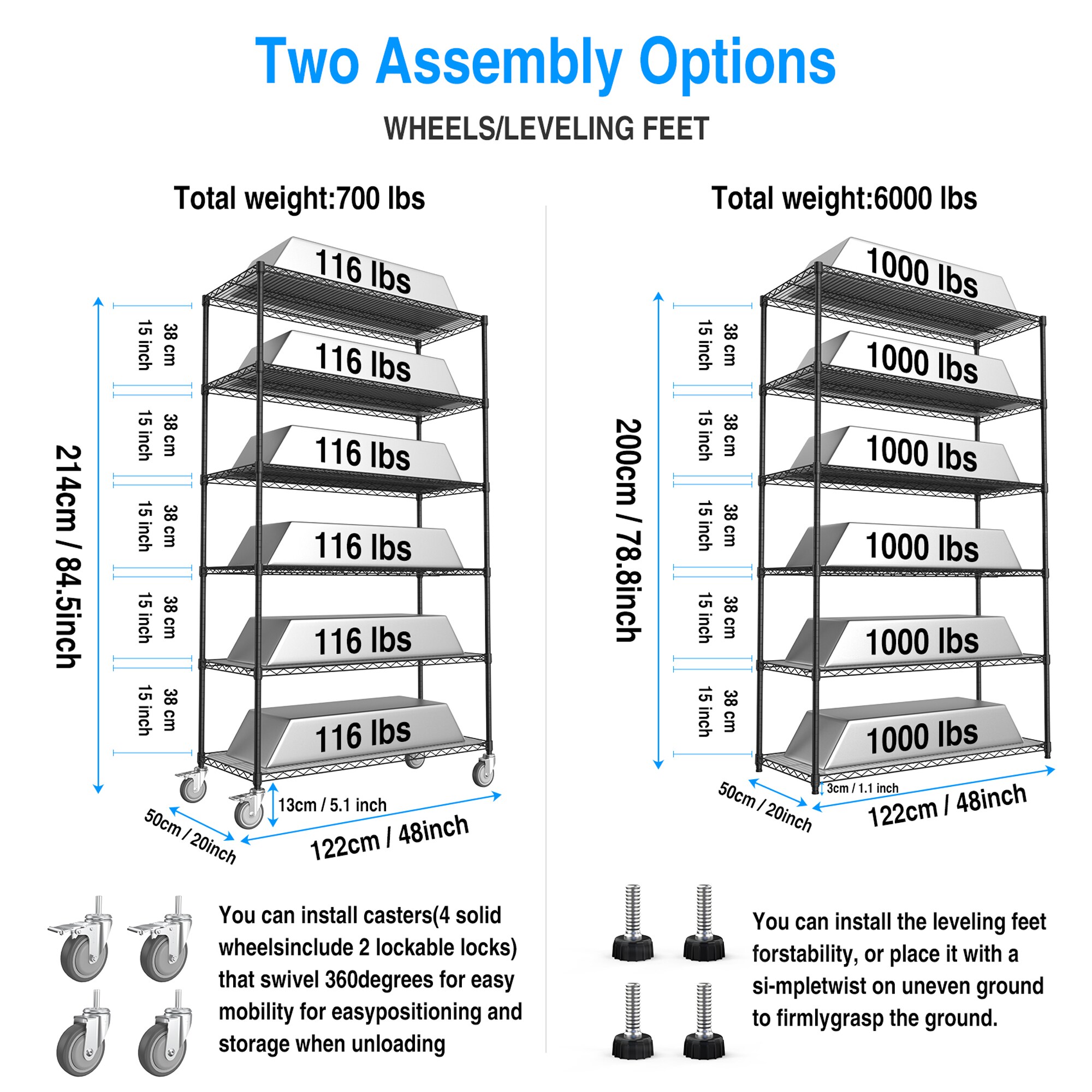 Gaierptone Metal Heavy Duty 6-Tier Utility Shelving Unit (48-in W x 20-in D  x 84.5-in H), Black, (350-lb Capacity Per Shelf) in the Freestanding  Shelving Units department at Lowes.com