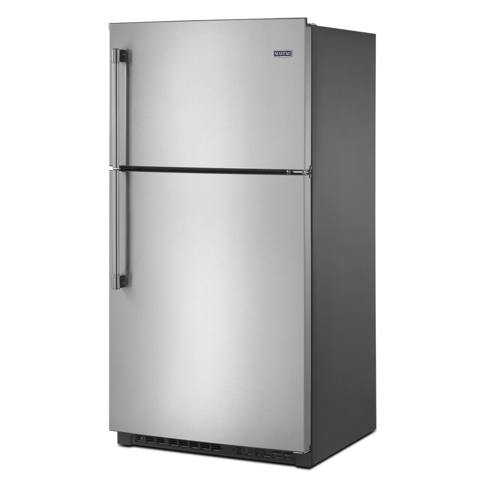Maytag 21.2-cu ft Top-Freezer Refrigerator with Ice Maker (Fingerprint  Resistant Stainless Steel) in the Top-Freezer Refrigerators department at  Lowes.com