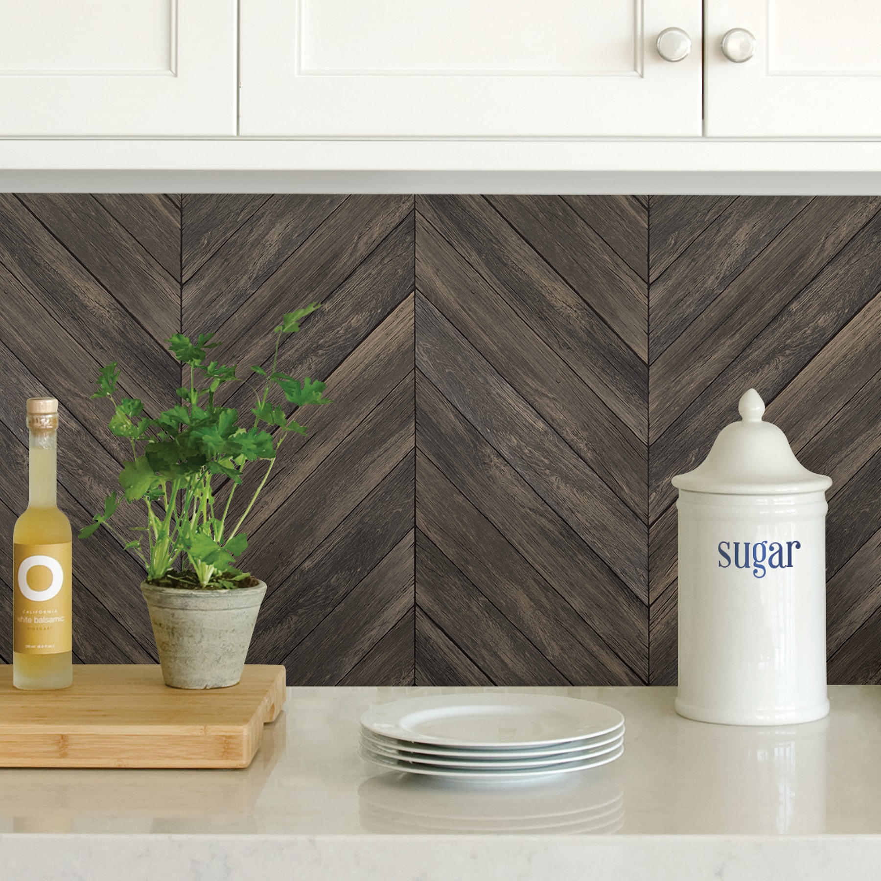 Wildwood Walnut Herringbone Peel and Stick Wallpaper