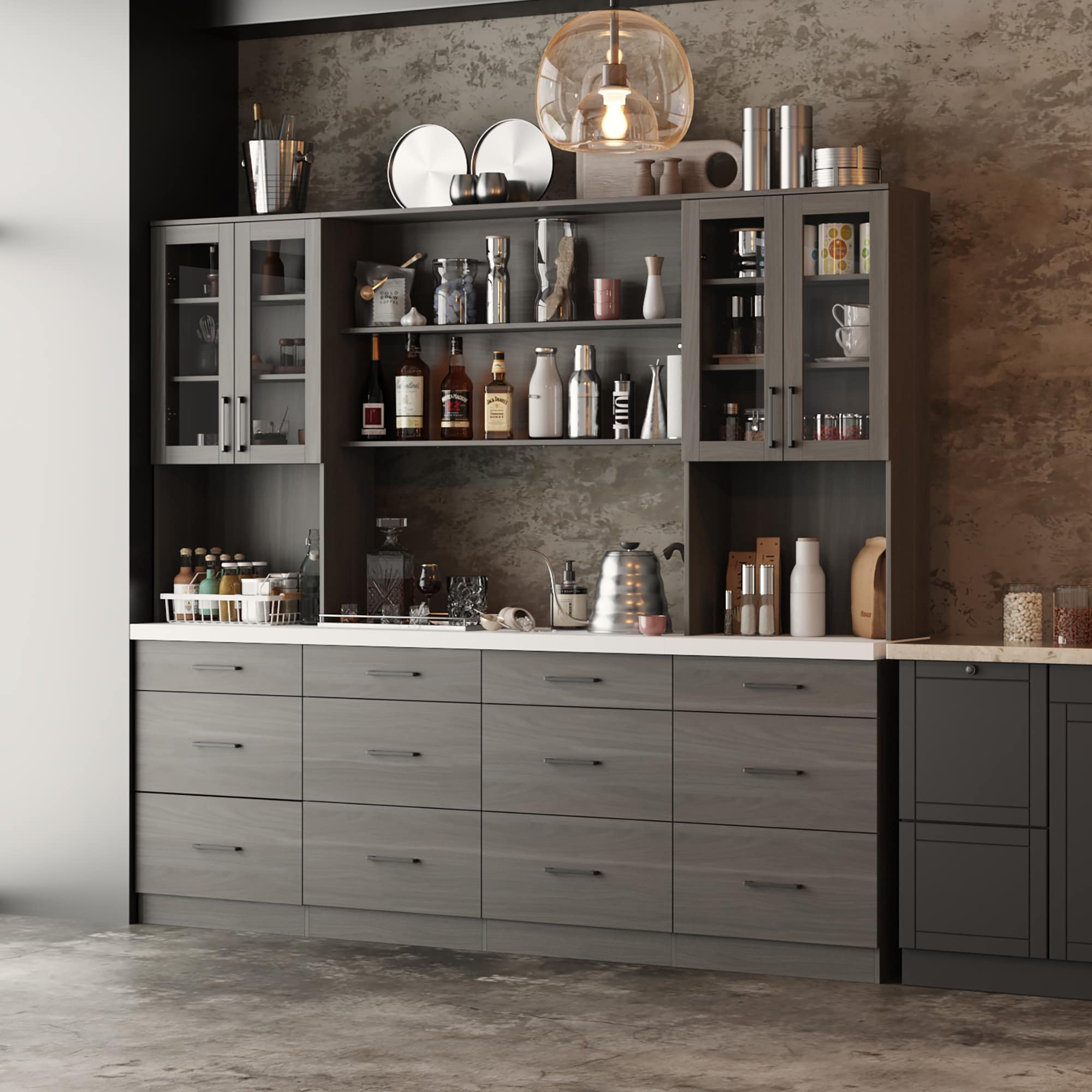 FUFU&GAGA KF210282-01+02+03 Contemporary/Modern Gray Pantry with Wine Storage