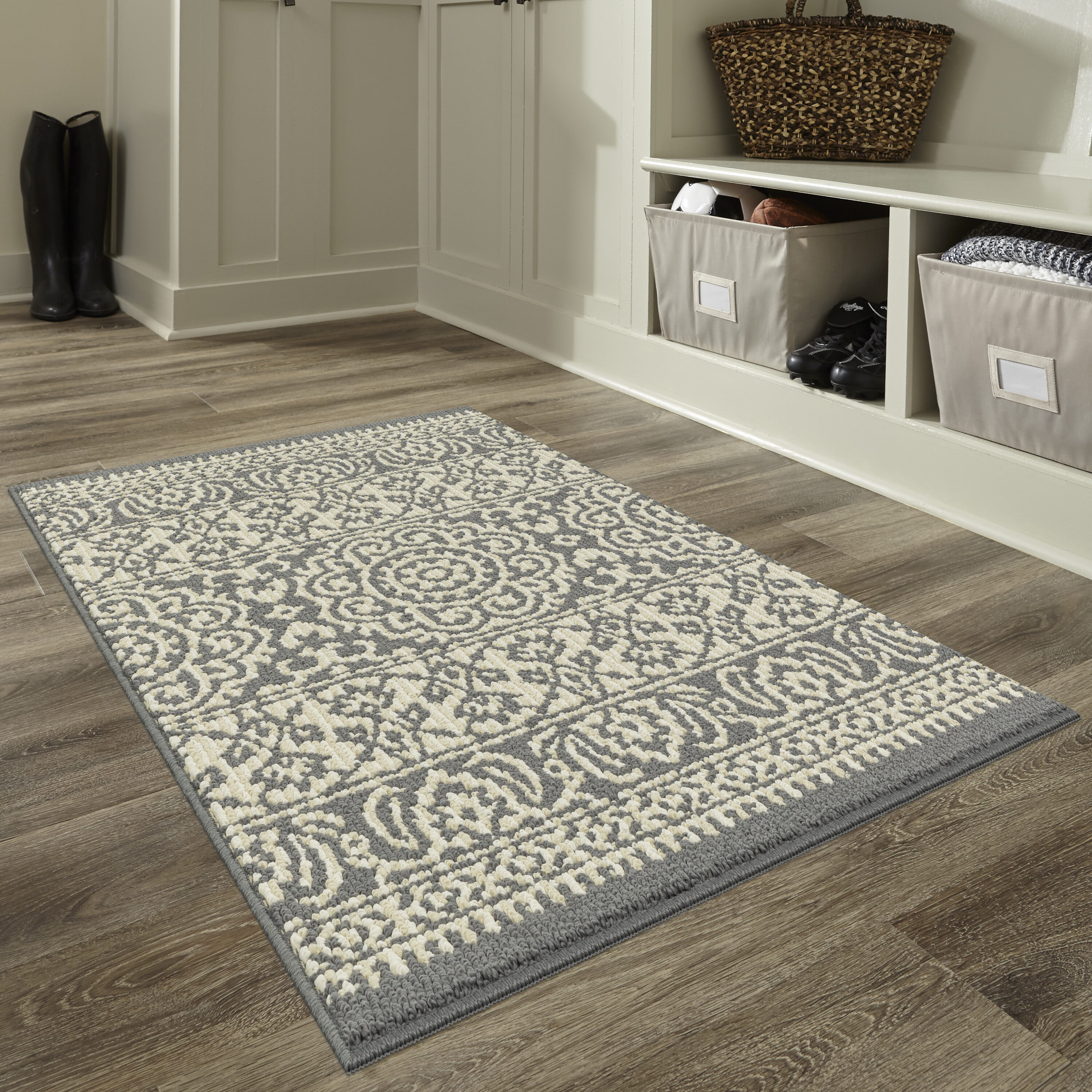 Style Selections B1703302 Bolton 2 x 3 (ft) Tufted Polyester Gray/Cream Rectangular Indoor Geometric Machine washable Throw rug