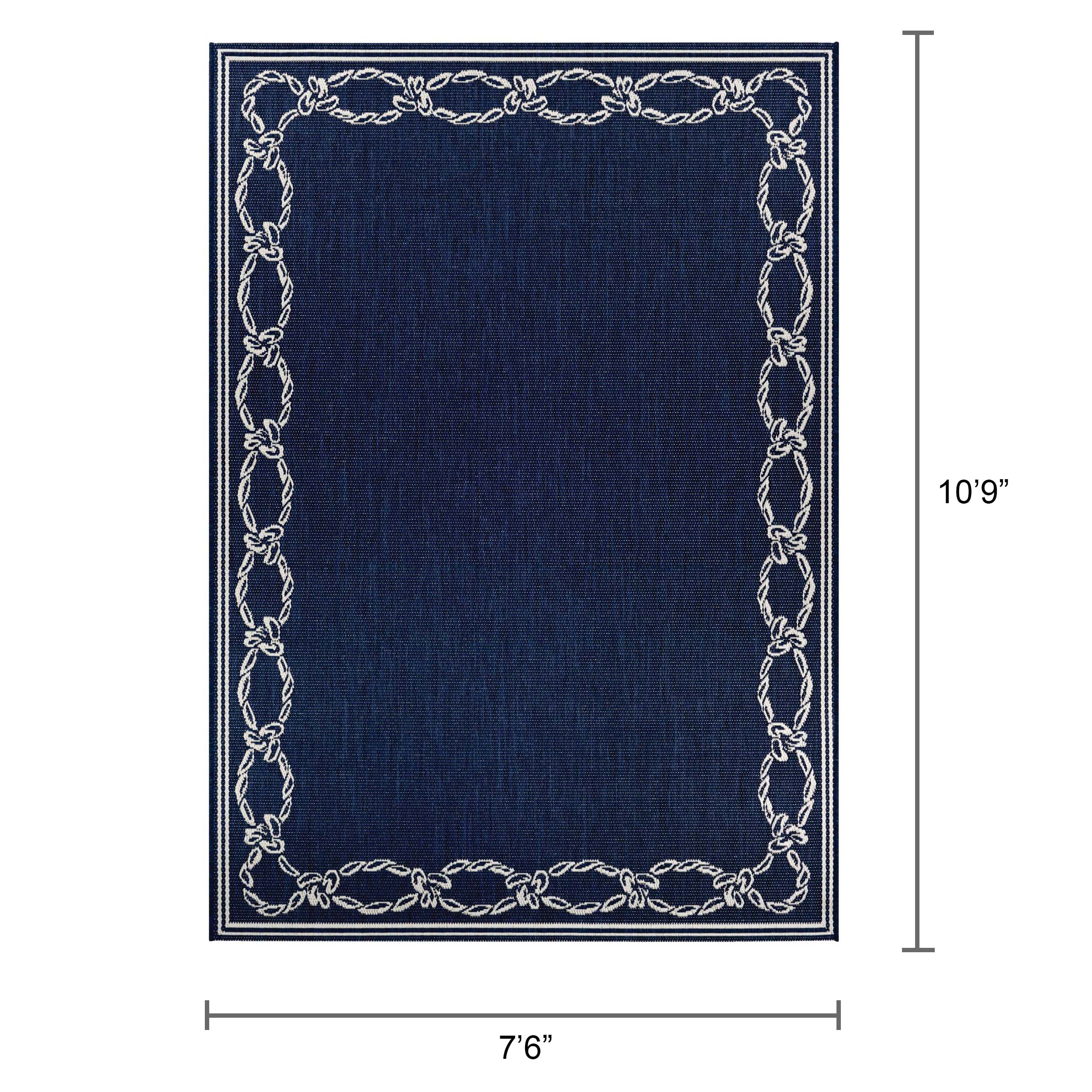 Ivory and Indigo Blue Synthetic Flat Woven Rectangular Area Rug