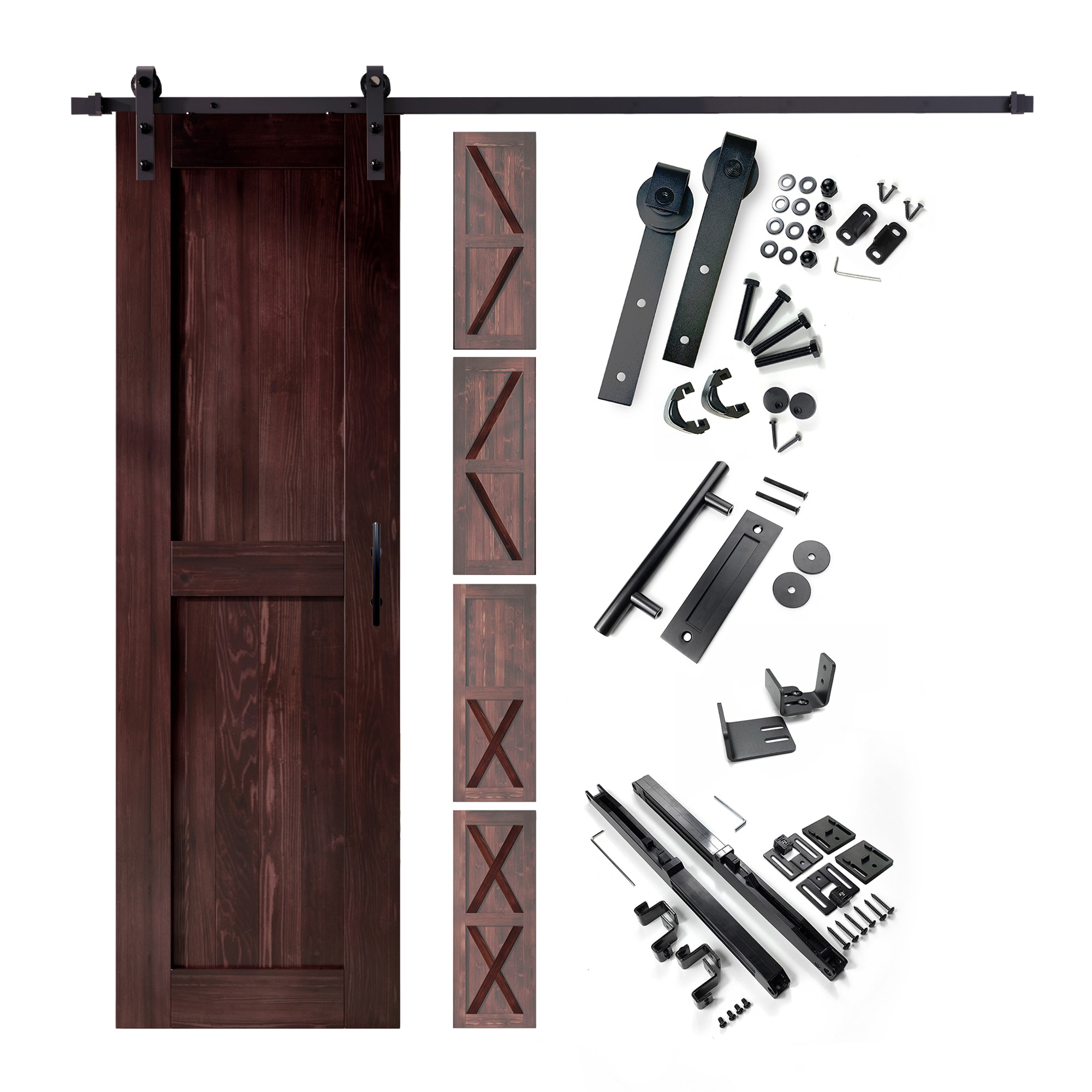 HOMACER YT1TGH054C-2680F-RD 26-in x 80-in Red Mahogany Pine Wood Solid core Single Barn Door (Hardware Included)