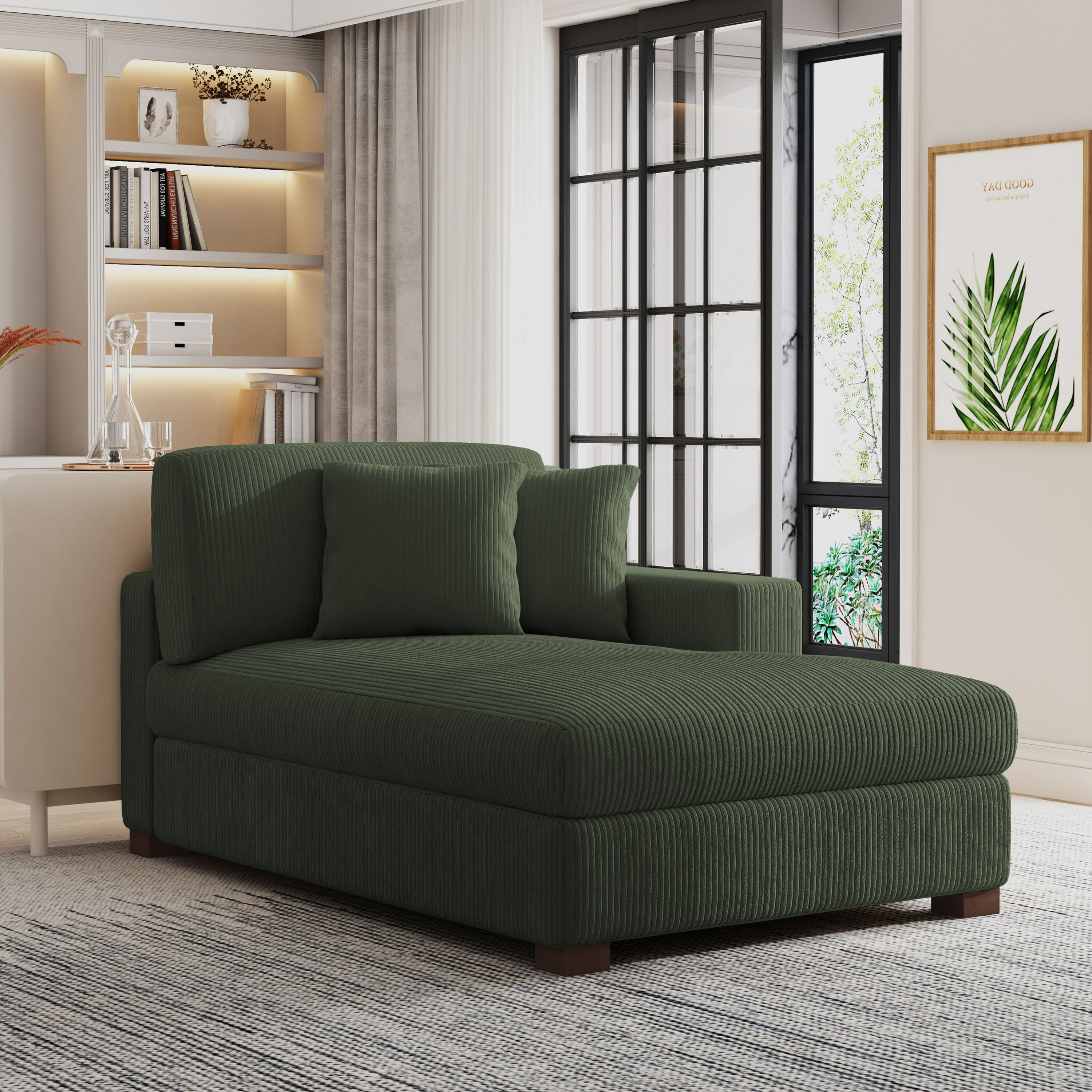 Dreamsidea - Chaise Lounge Indoor Sofa with 2 Pillows 64-in W - 400-lb Capacity - Solid Wood Legs