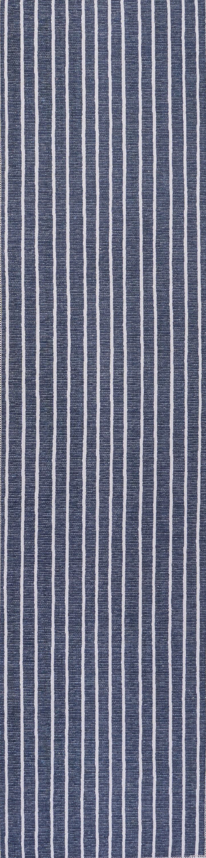 Gray and Navy Striped Machine-Washable Runner Rug