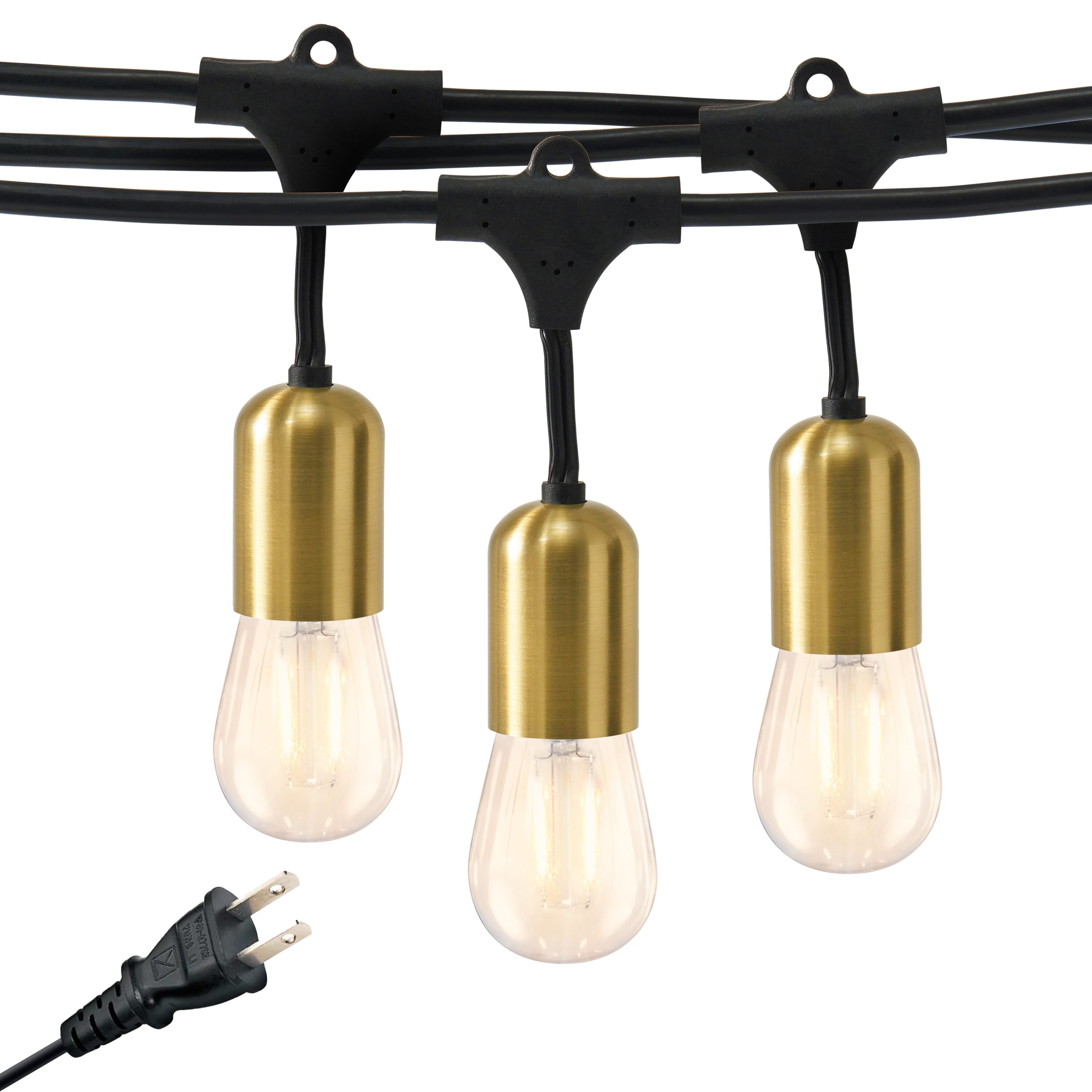 Brightech GLW-2W-48-SW 48-Feet Plug-in Black Indoor/Outdoor String Light with 15 LED Edison Bulbs