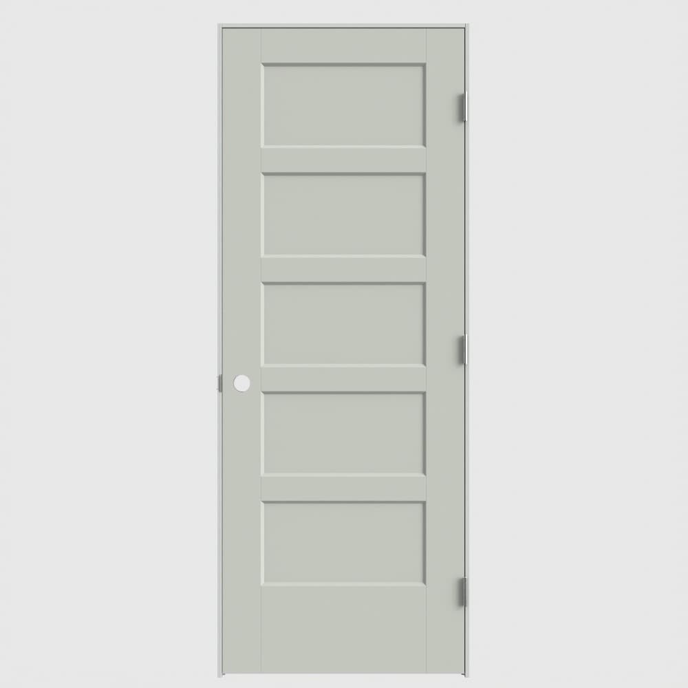 Masonite 640515 28-in x 80-in White Solid core 5-panel square Left hand Smooth Prefinished Molded composite Flat Jamb Single Prehung Interior Door