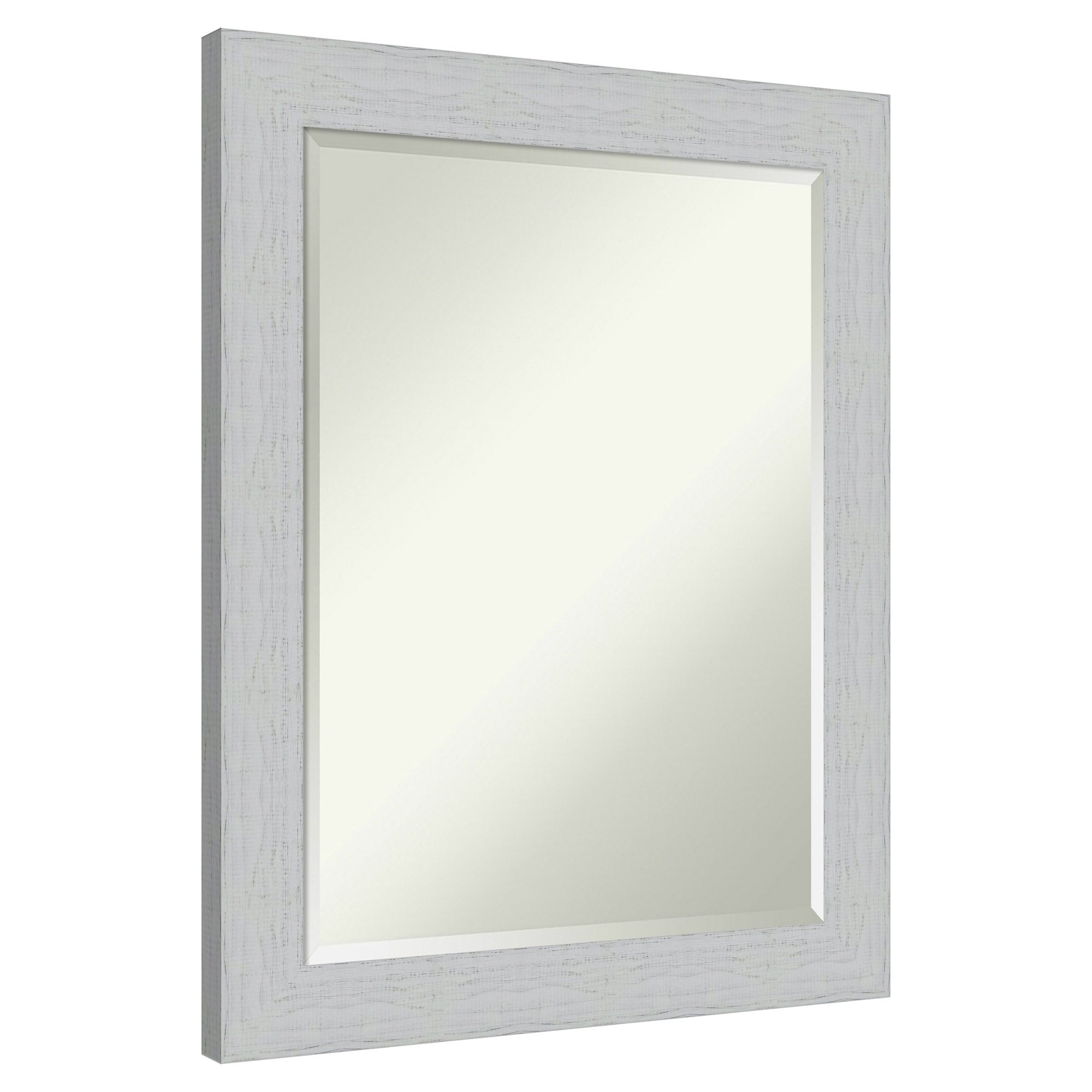 Amanti Art  Beveled Mirror Shiplap White Wood Framed Wall Mirror 28.25 x 22.25 in.