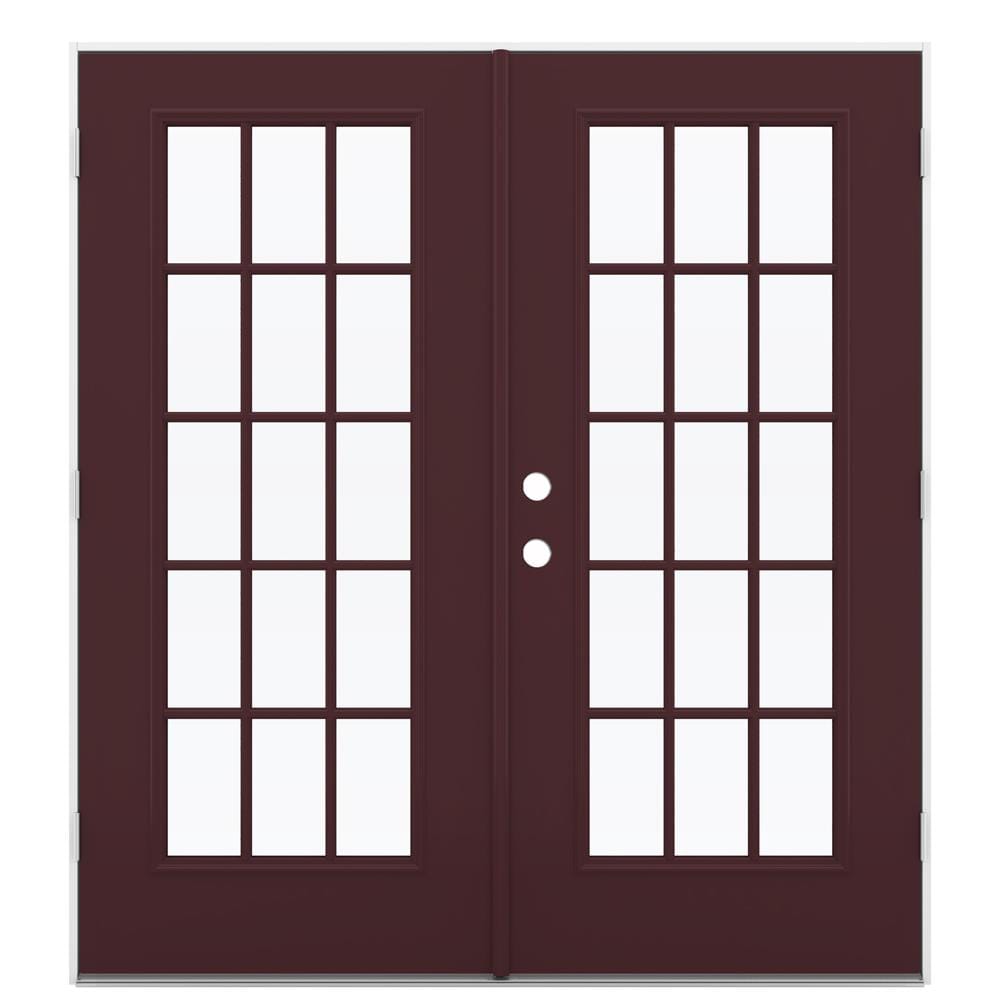 JELD-WEN French 72-in x 80-in x 4-9/16-in Jamb Low-e External Grilles Currant Steel French Left-Hand Outswing Double Patio Door in Red -  LOWOLJW206000090