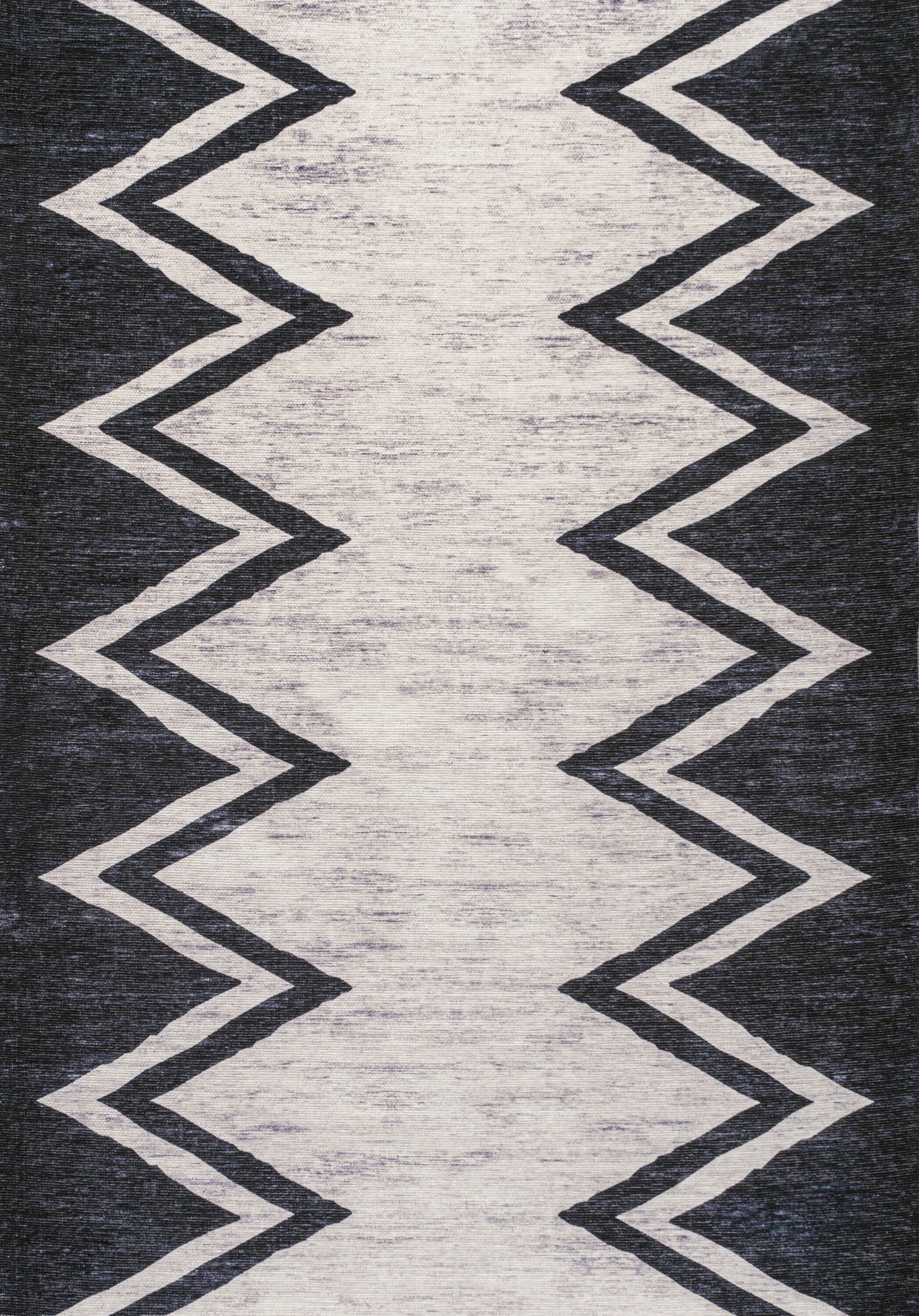 Ivory and Black Geometric Chevron Washable Area Rug 3' x 5'