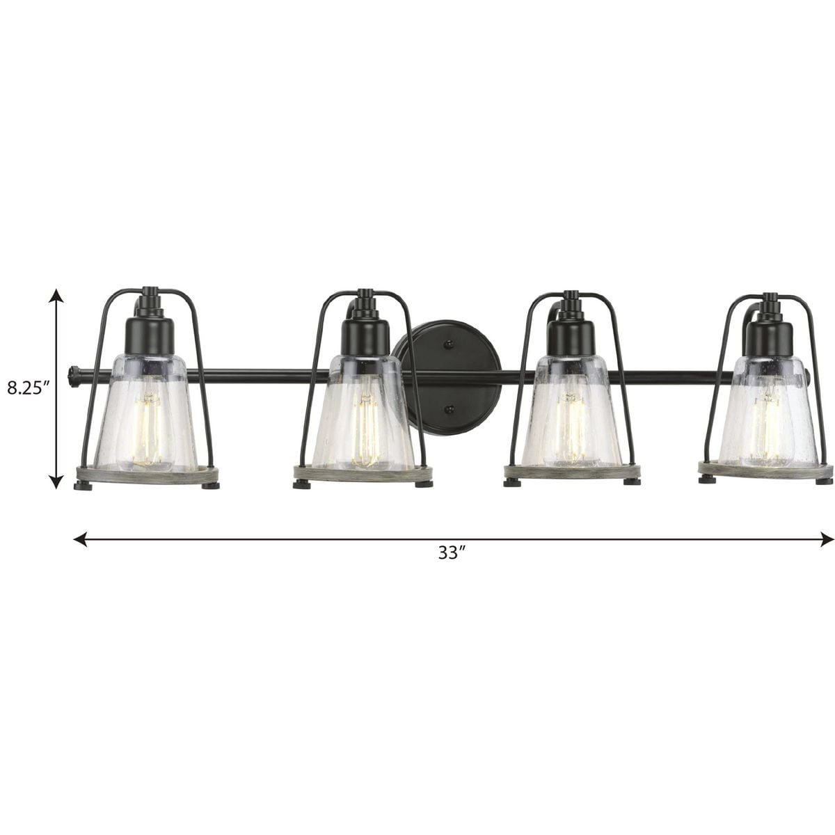 Conway Matte Black Steel 4-Light Bath Vanity with Clear Seeded Glass