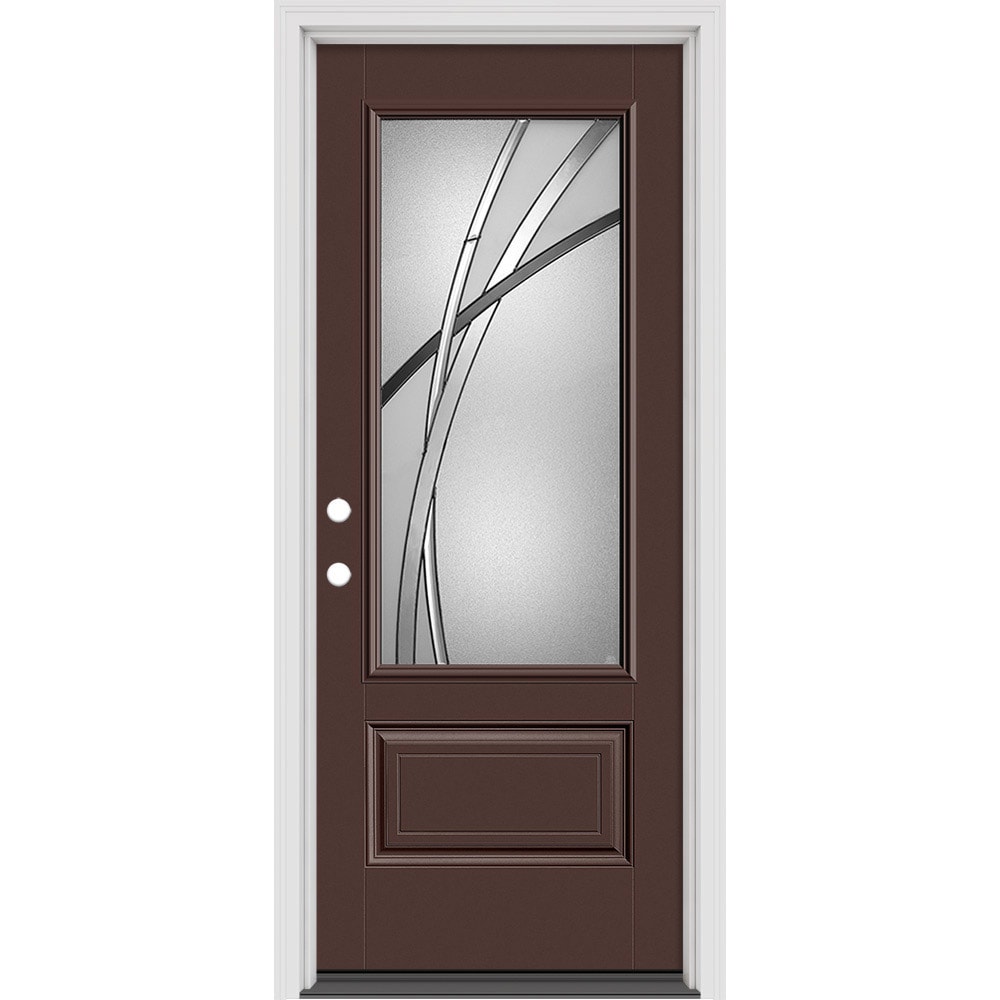 Masonite 632601 Kordella 32-in x 80-in x 4-9/16-in Fiberglass 1/4 lite Right-hand inswing Oak Crest Painted Prehung Slab Front Door with Brickmould Solid core