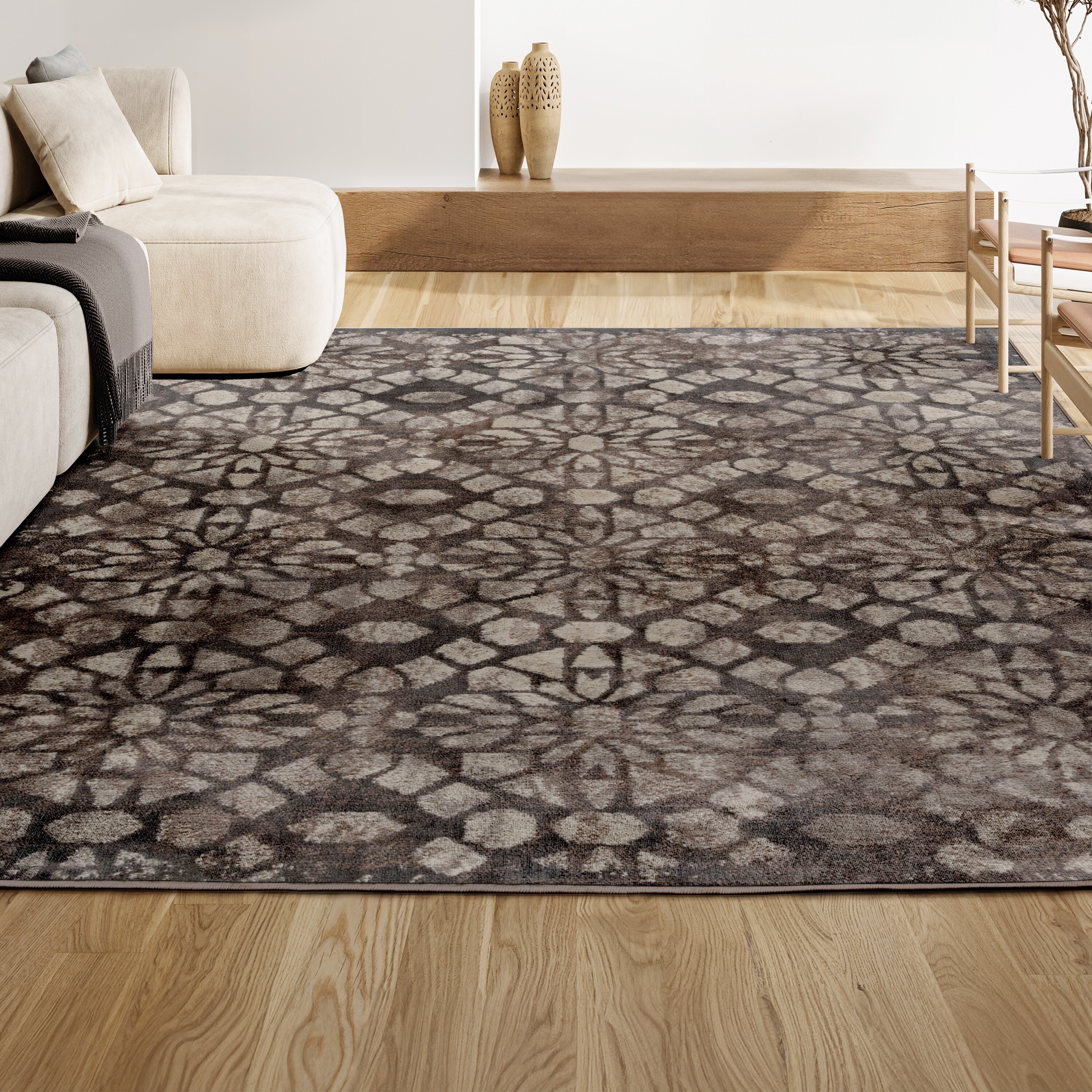Gray Geometric Synthetic 3' x 5' Reversible Area Rug