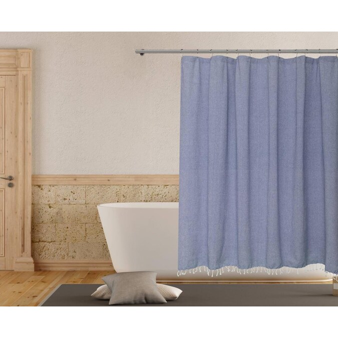 Cotton Denim White Solid Shower Curtain, Denim Shower Curtain