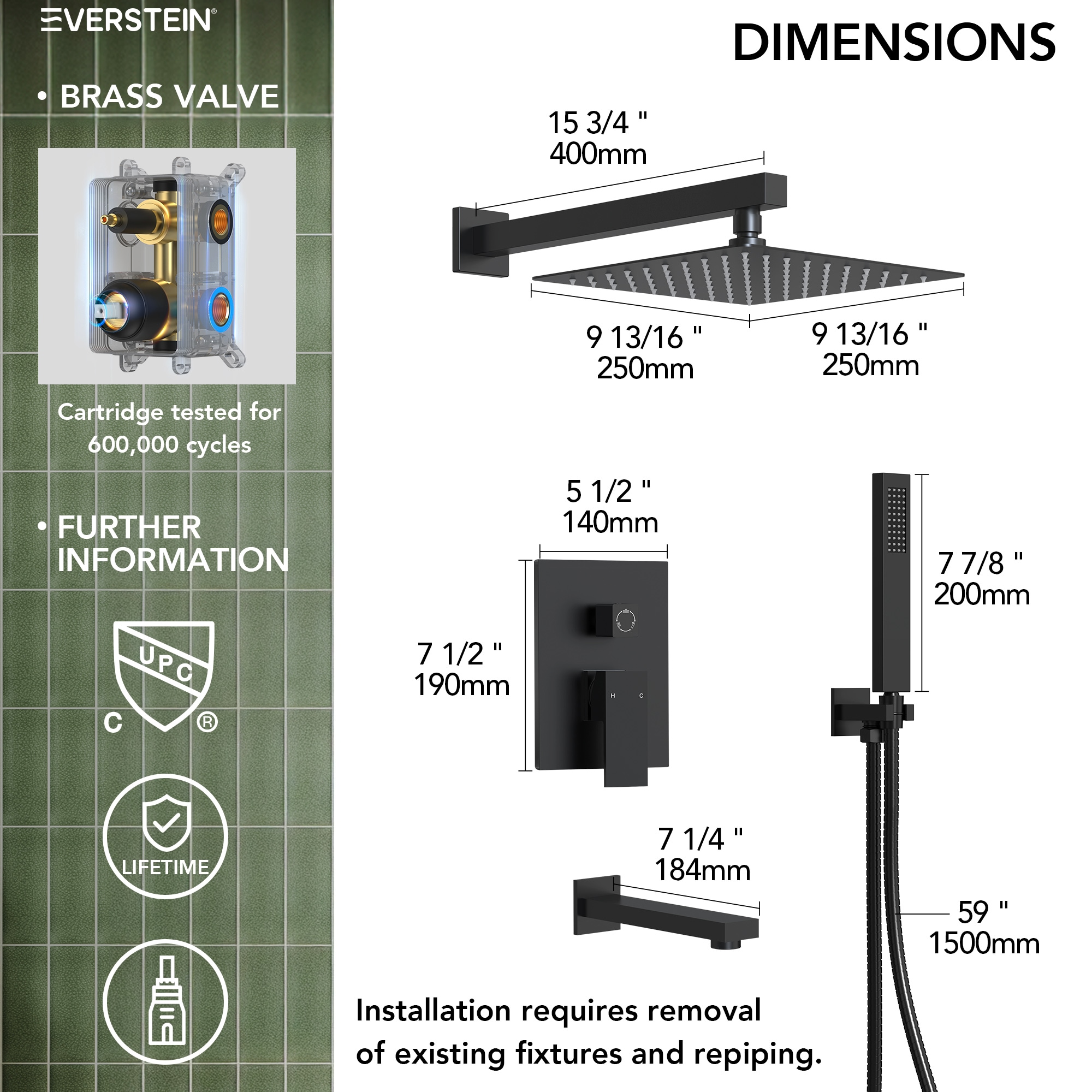 EVERSTEIN Q-918-OTOP Showerhead-Bar-Panels - View #11