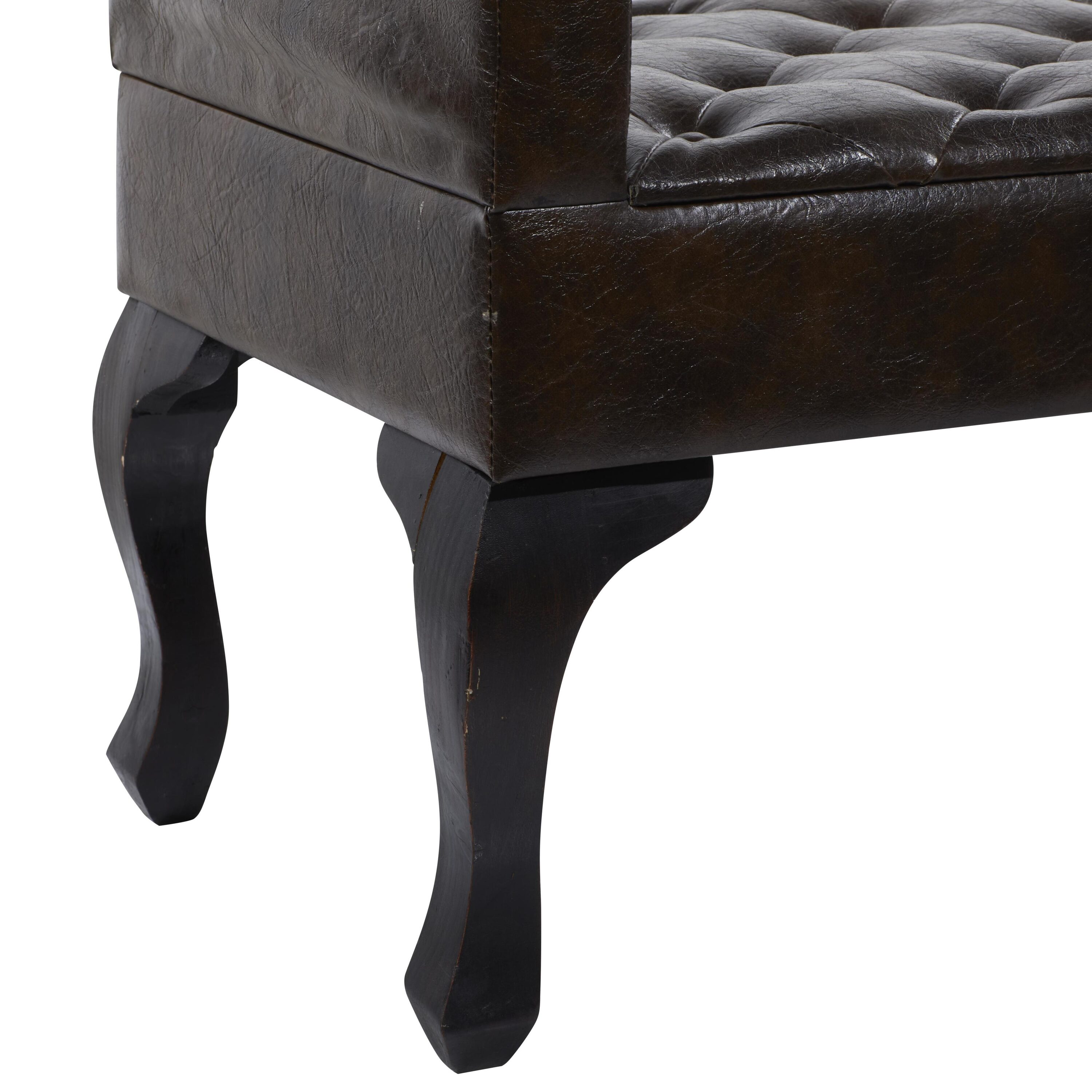 Modern 53'' Walnut Brown Leather and Wood Entryway Bench