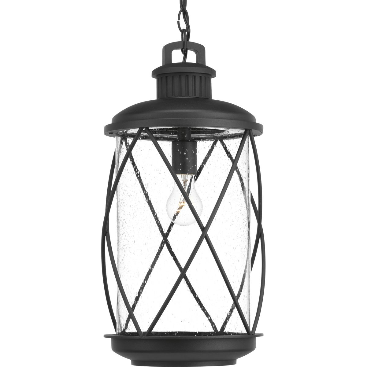 Black Glass Farmhouse Indoor/Outdoor Hanging Lantern, 10" x 20.25"